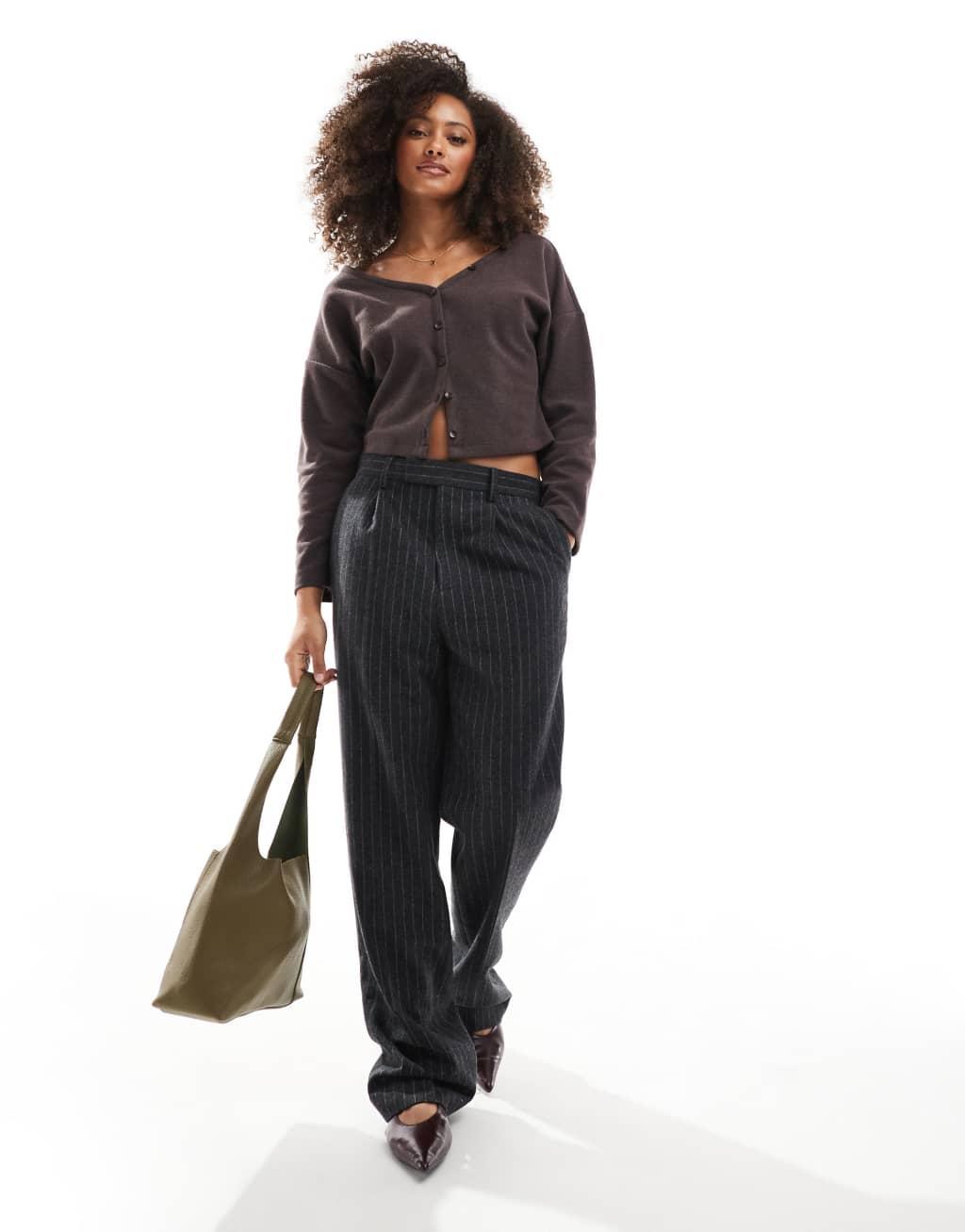ASOS DESIGN super soft brushed batwing button through in chocolate Product Image