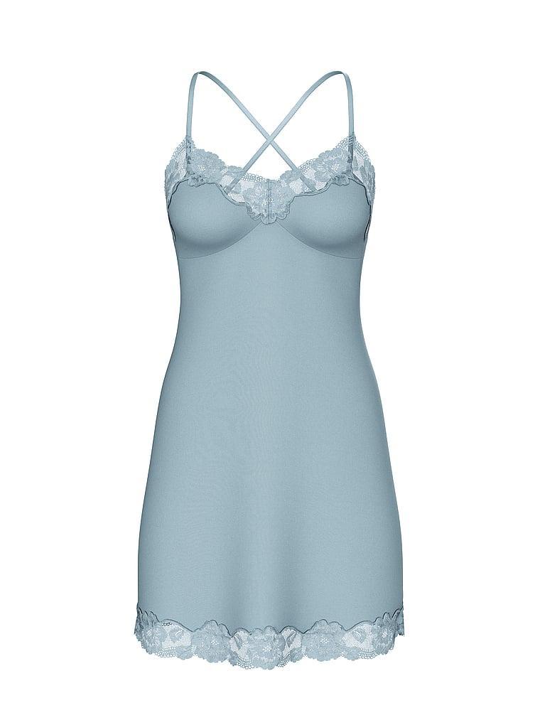Ribbed Modal & Lace Cross-Back Slip Dress Product Image