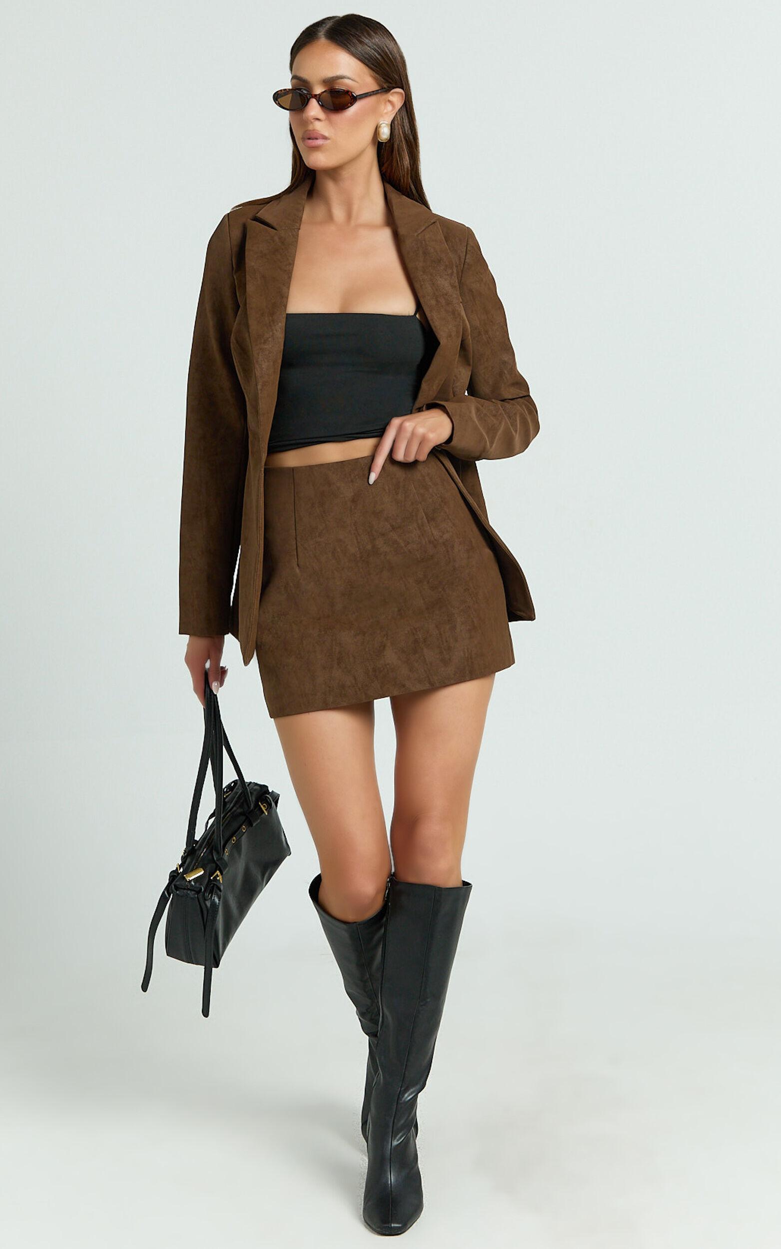 Gretchen Mini Skirt - High Rise Faux Suede Skirt in Brown Product Image