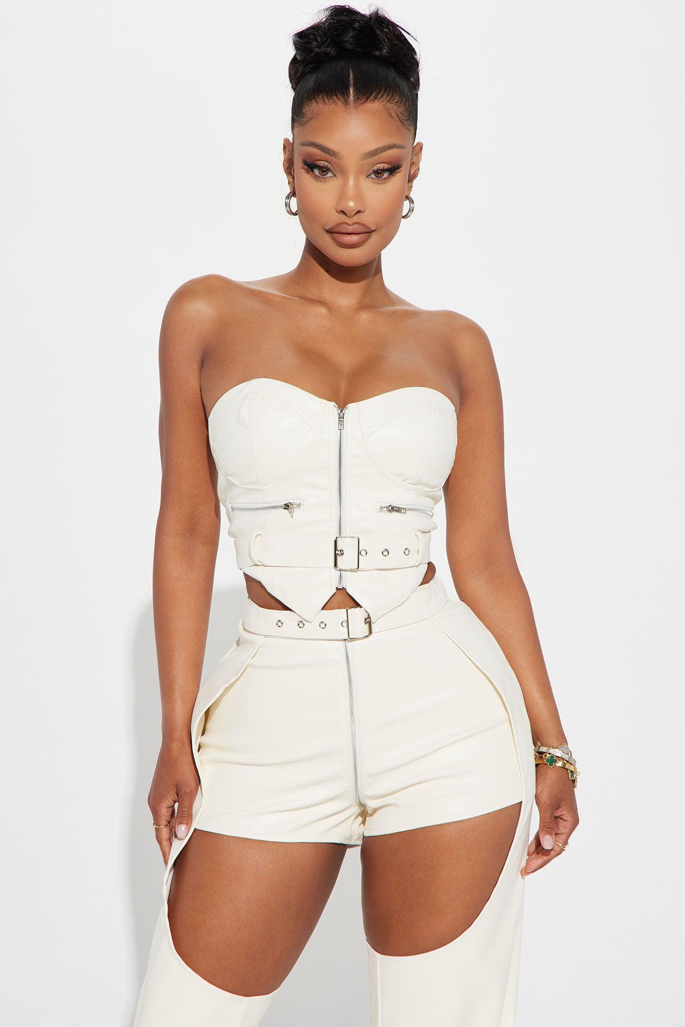 Just Cheeky Faux Leather Pant Set - Cream Product Image
