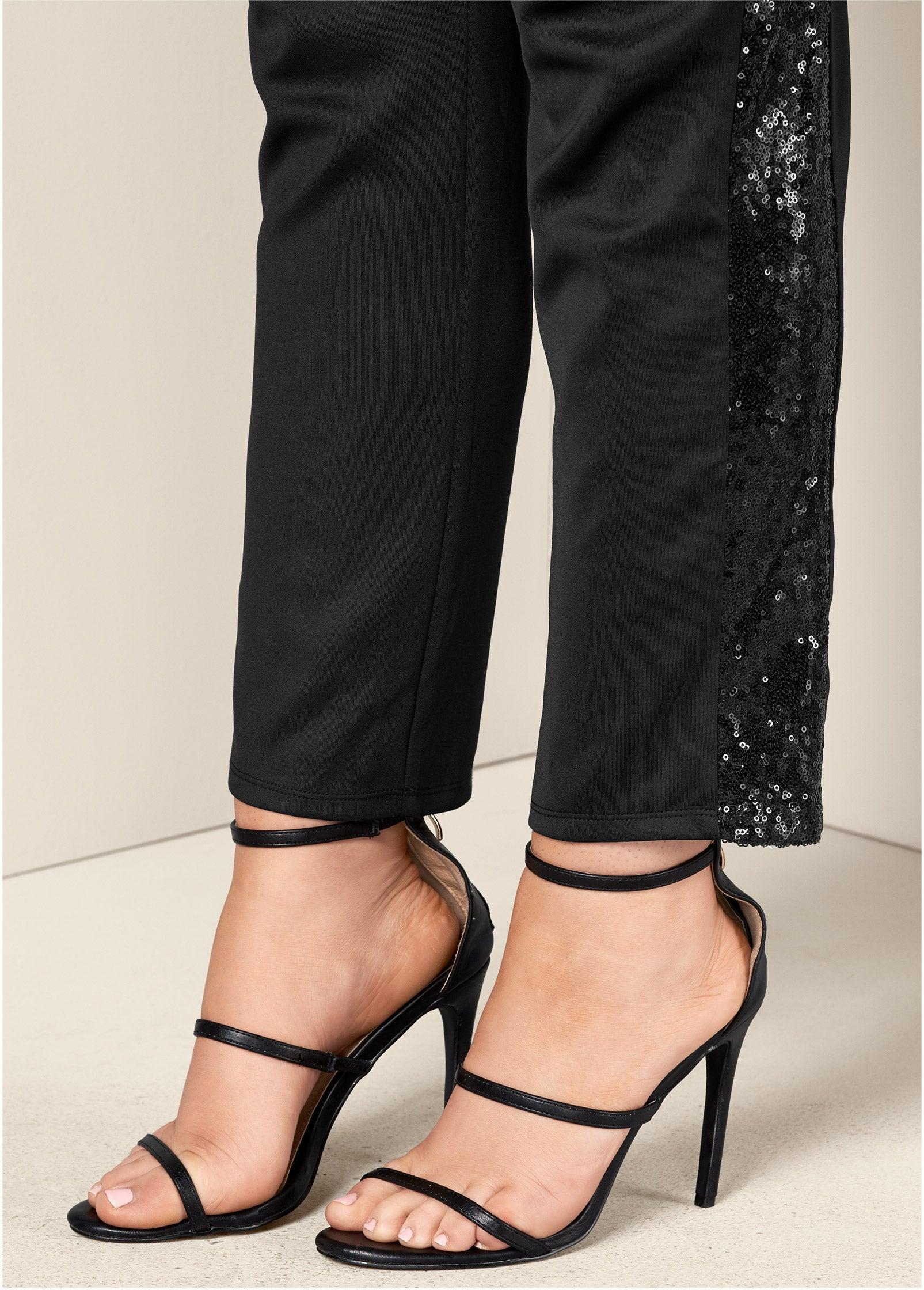 Sequin Tuxedo Jumpsuit - Black Product Image