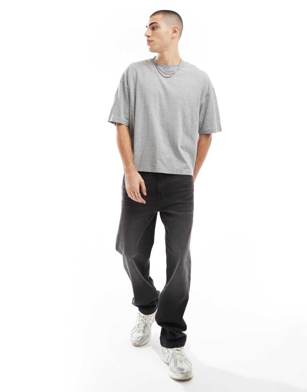 ASOS DESIGN boxy oversized T-shirt with workwear back print in gray heather Product Image