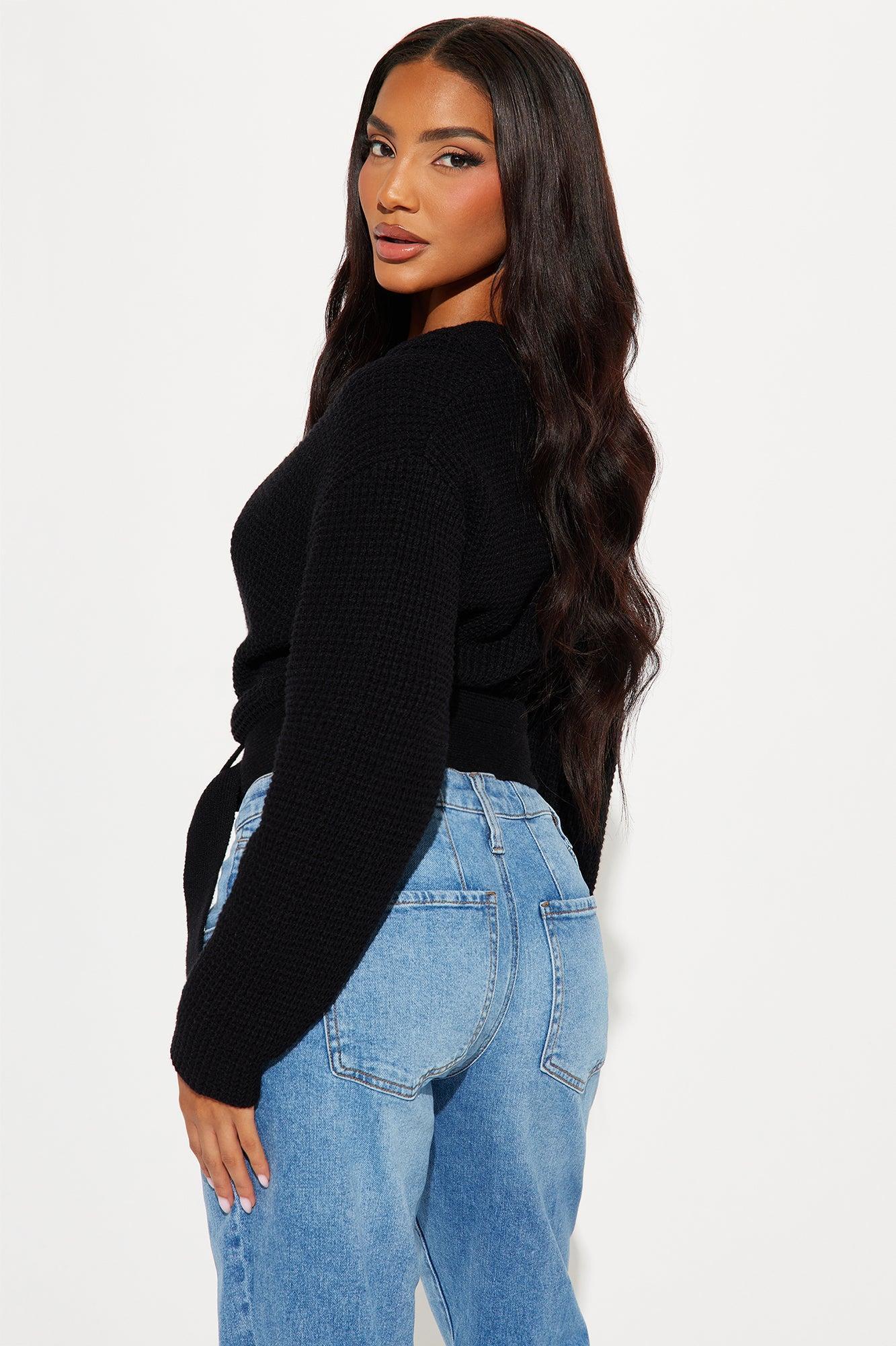 Falling In Love Surplice Sweater - Black Product Image