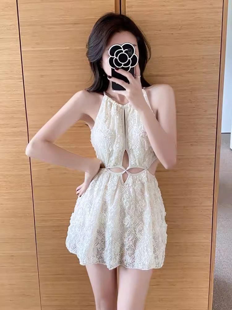 Spaghetti Strap Plain Cutout Swimdress Product Image