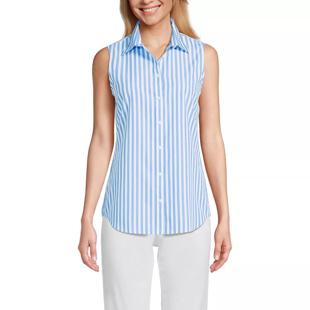 Women's Lands' End Wrinkle Free No Iron Sleeveless Shirt, Size: Large, White Pink Stripe Product Image