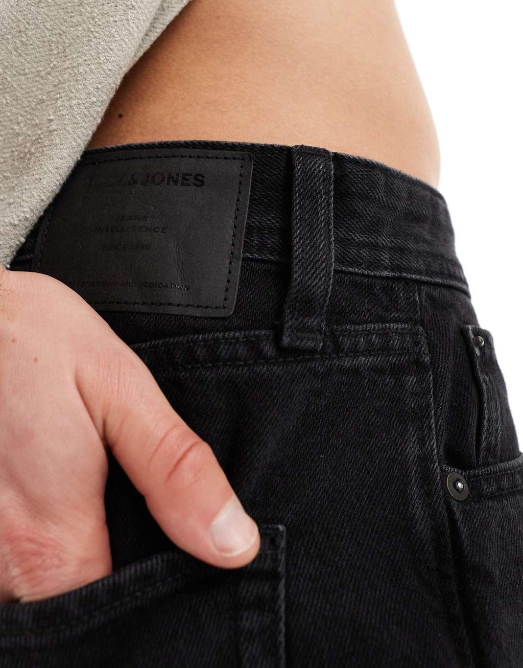 Jack & Jones straight fit denim shorts in black Product Image