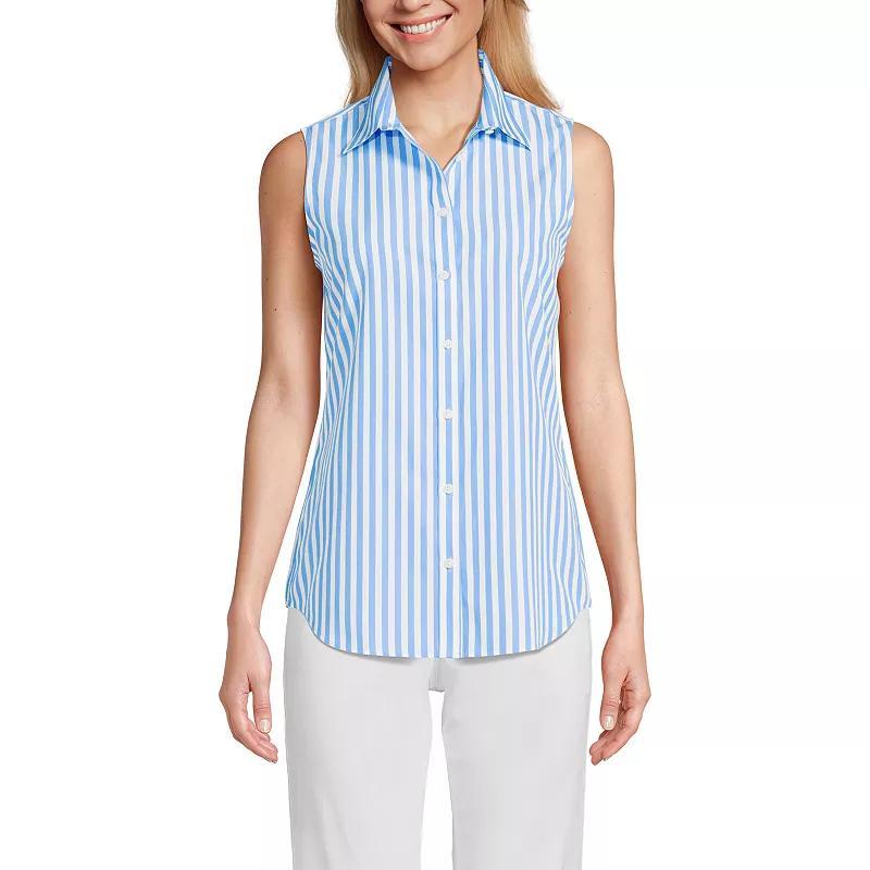 Women's Lands' End Wrinkle Free No Iron Sleeveless Shirt, Size: Large, White Pink Stripe Product Image