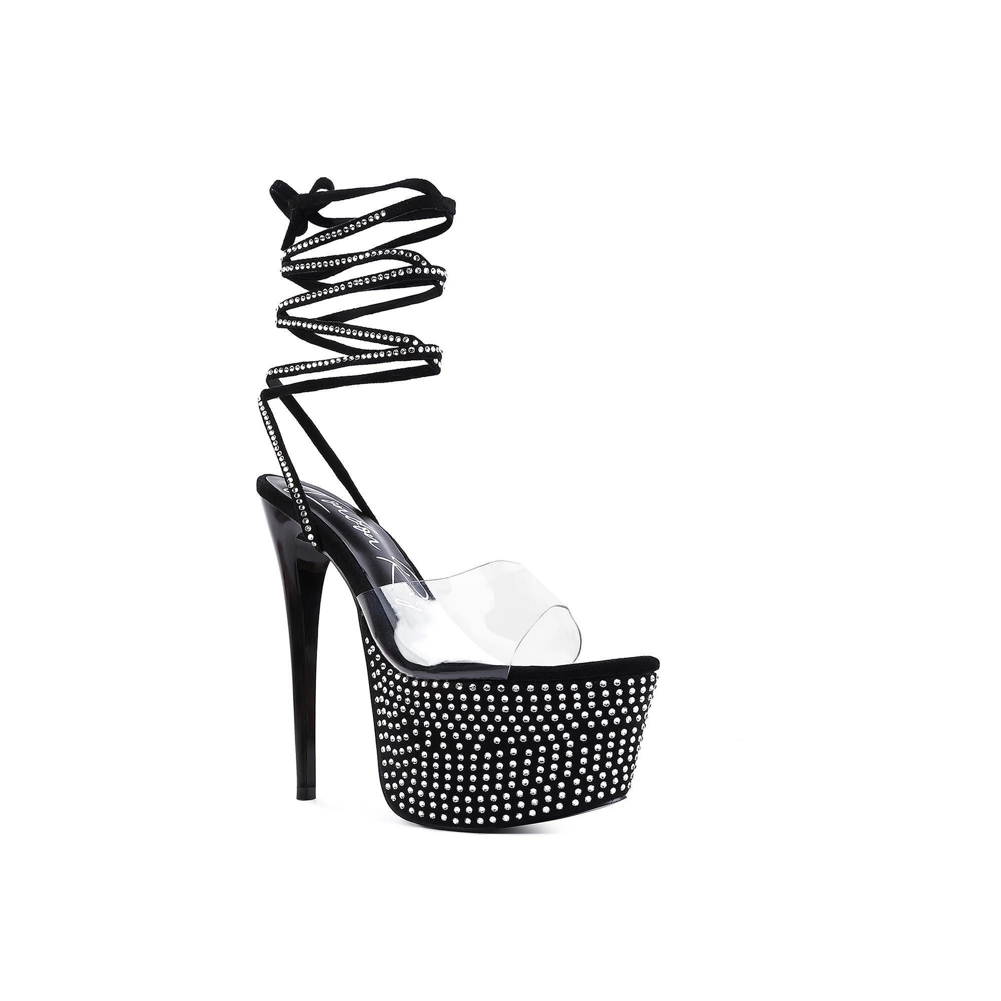 London Rag Sugar Mom Women's Strappy Rhinestone High Heel Sandals, Size: 7, Black Product Image