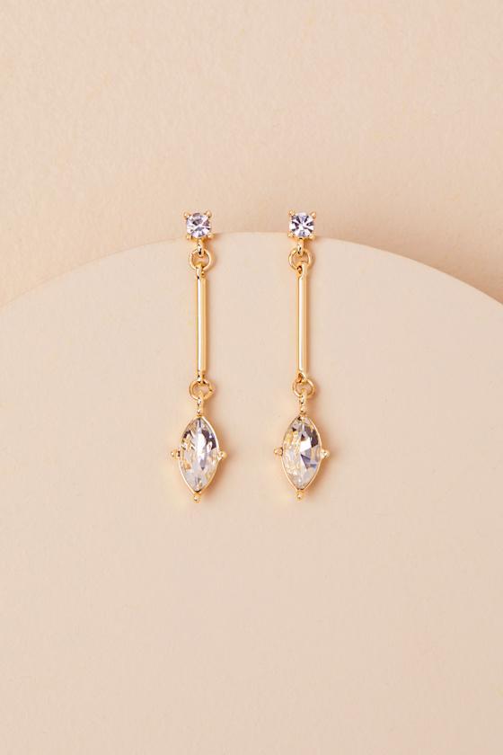 Just Dazzling Gold Rhinestone Drop Earrings Product Image