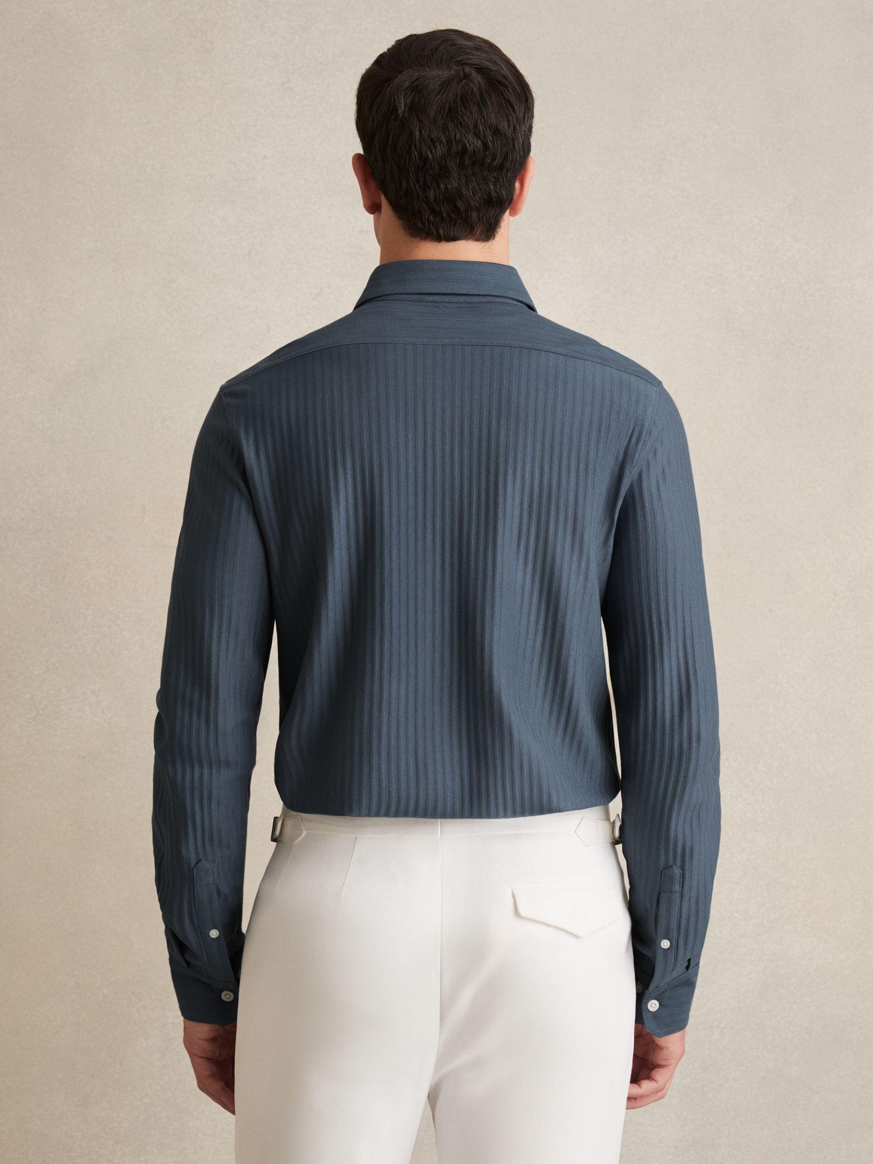 Cotton-Jersey Stripe-Jacquard Shirt in Airforce Blue Product Image
