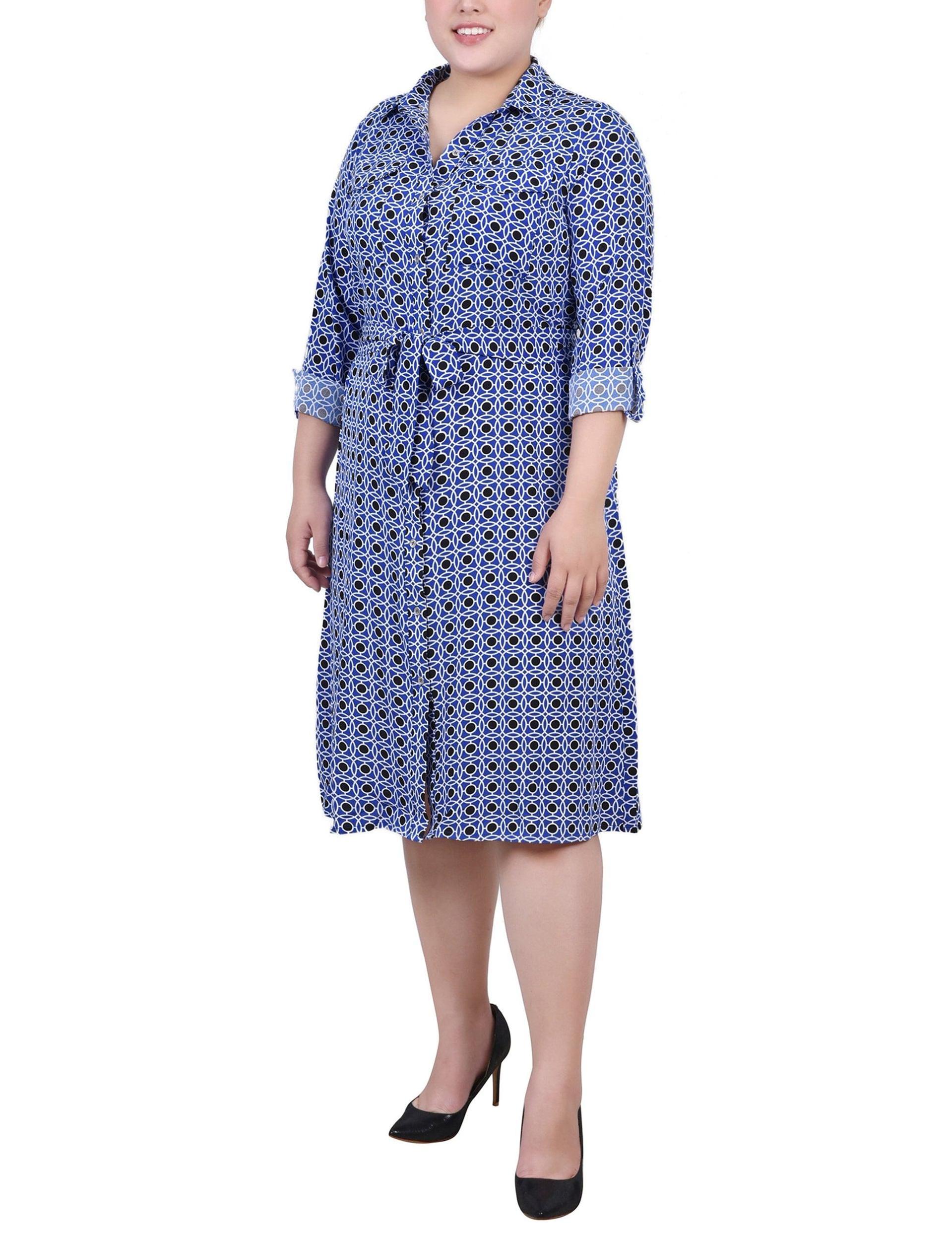 Surf The Web Alcalaric 3/4 Roll Tab Sleeve Belted Shirtdress - Plus Product Image