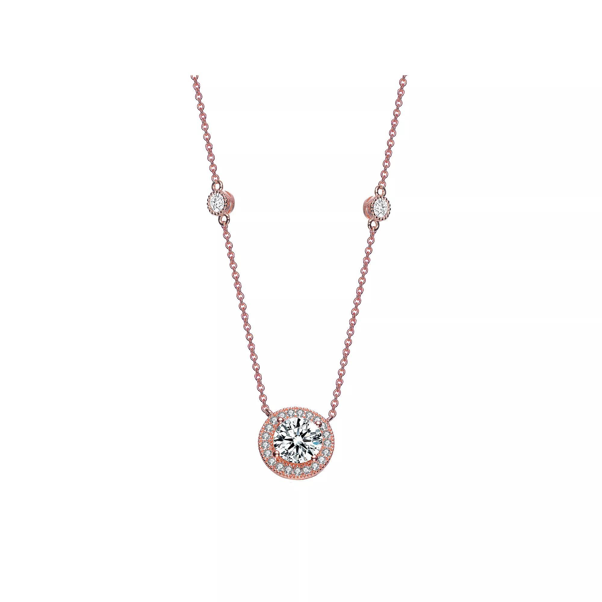 18k Rose Gold Over Sterling Silver Cubic Zirconia Round Necklace, Women's, Size: 16-18" ADJ, Pink Tone Product Image