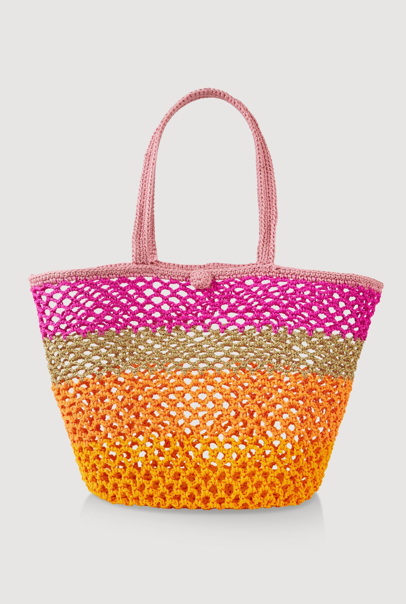 Color Block Lurex Crochet Tote Bag Unisex Product Image