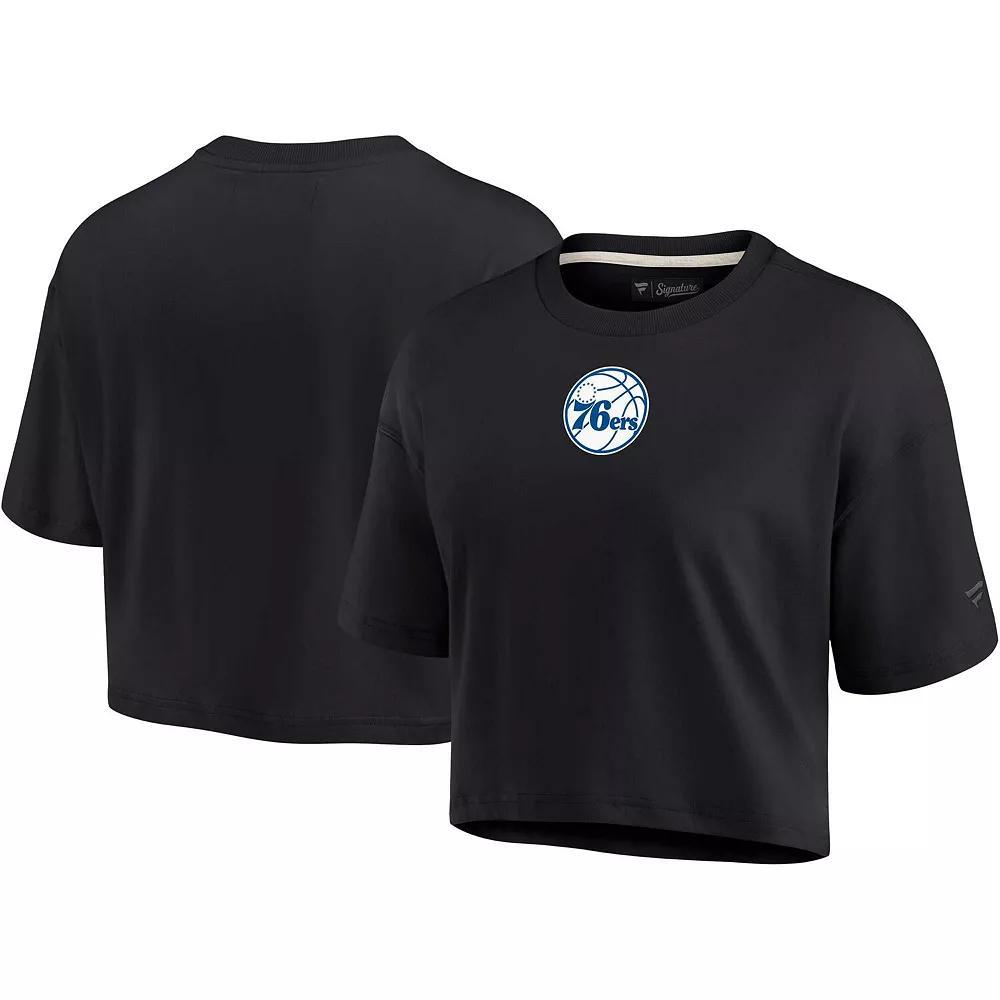 Women's Fanatics Signature Black Philadelphia 76ers Super Soft Boxy Cropped T-Shirt, Size: Medium, 76r Black Product Image