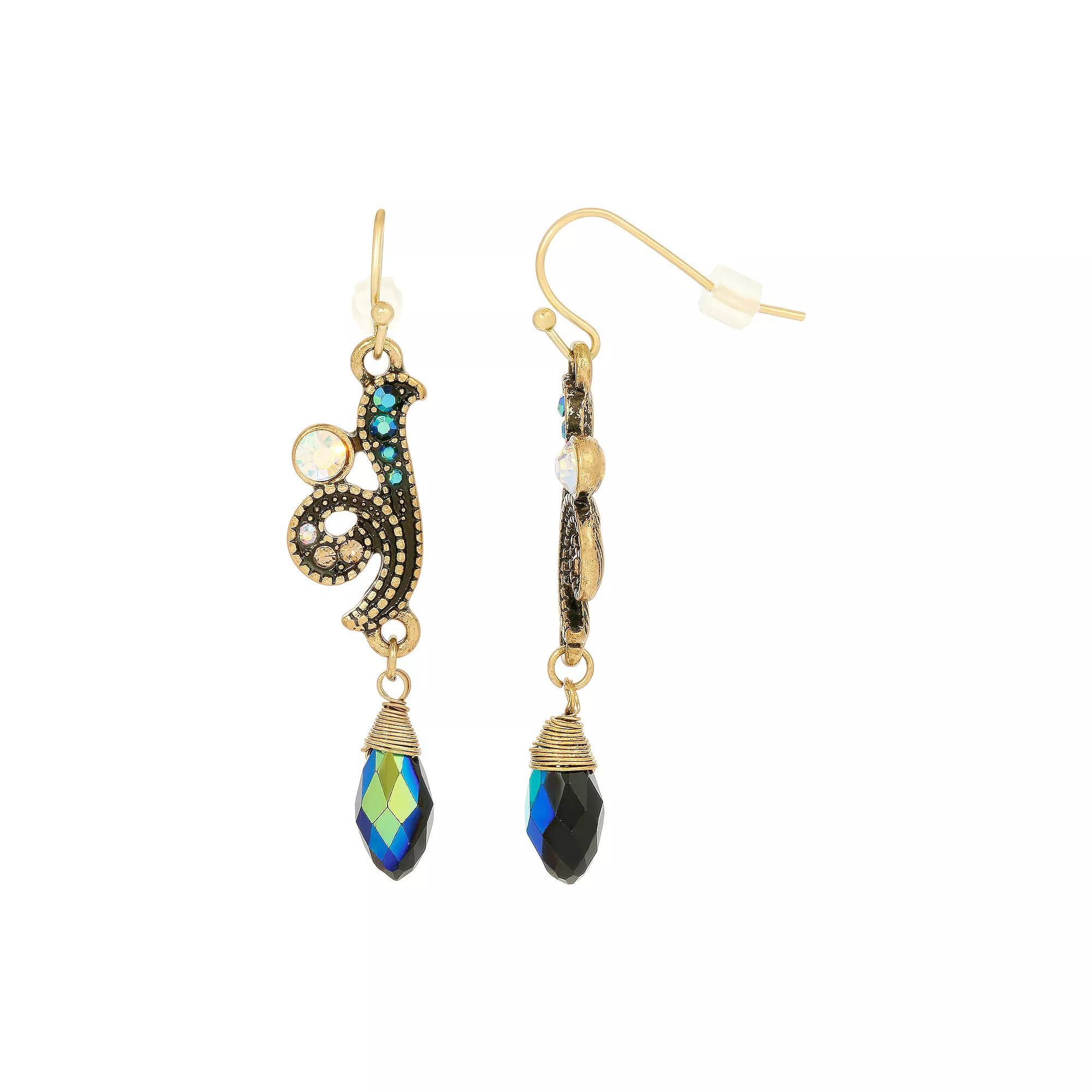 1928 Antiqued Gold Tone Multicolor Simulated Crystal Droplet Bead Earrings, Womens Product Image