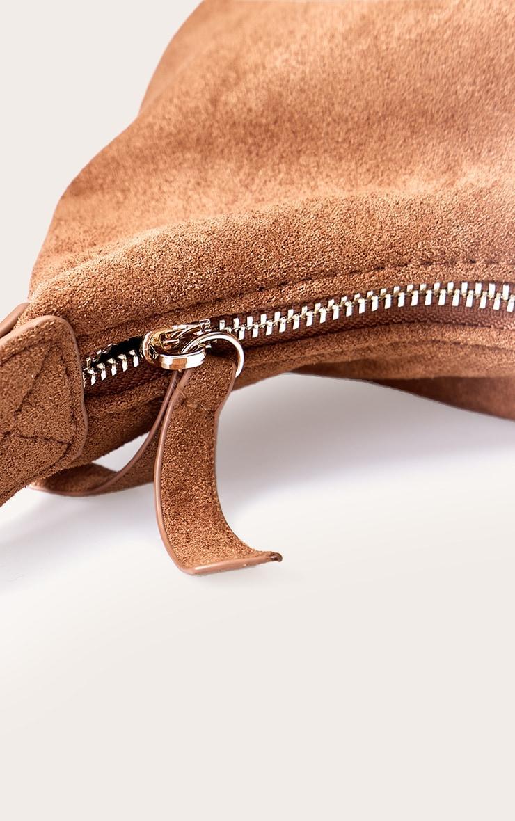 Tan Suede Elongated Curved Shoulder Bag Product Image