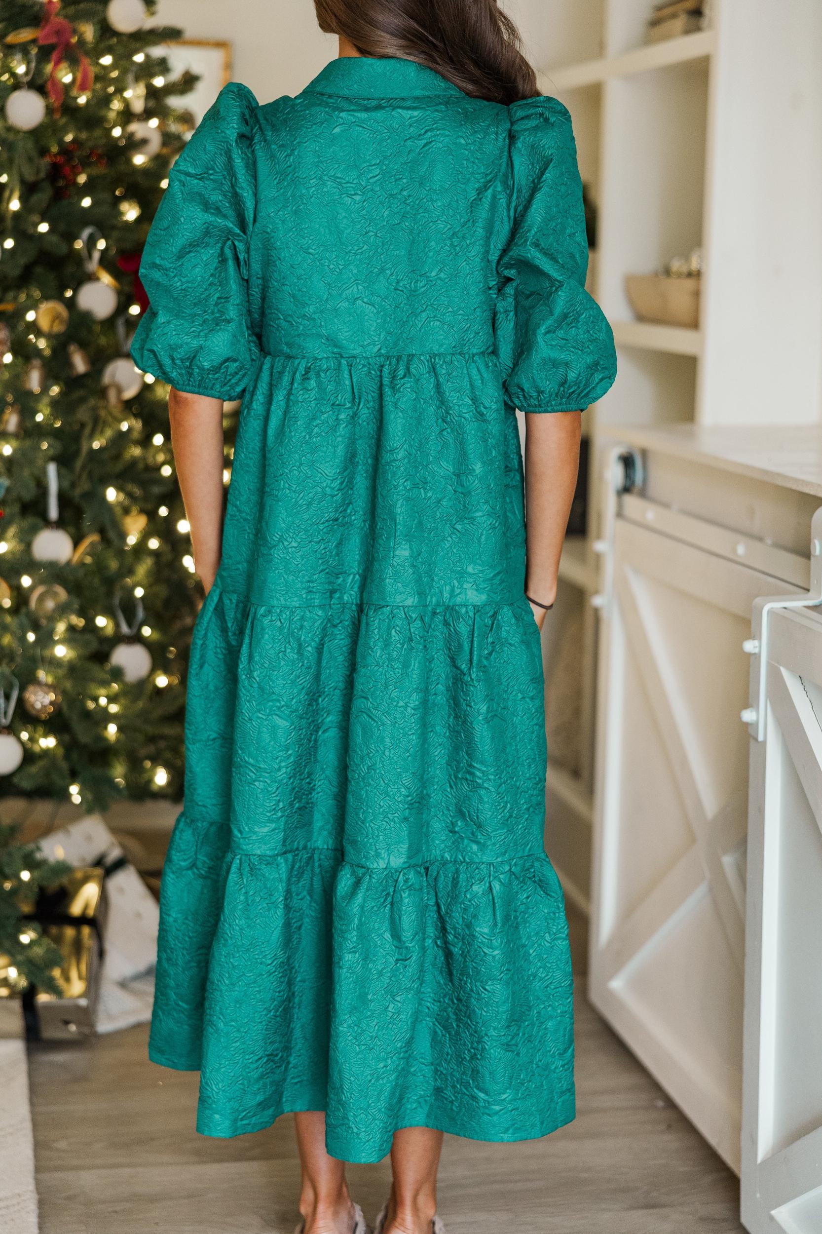 Love Found Emerald Textured Tiered Midi Dress Female Product Image