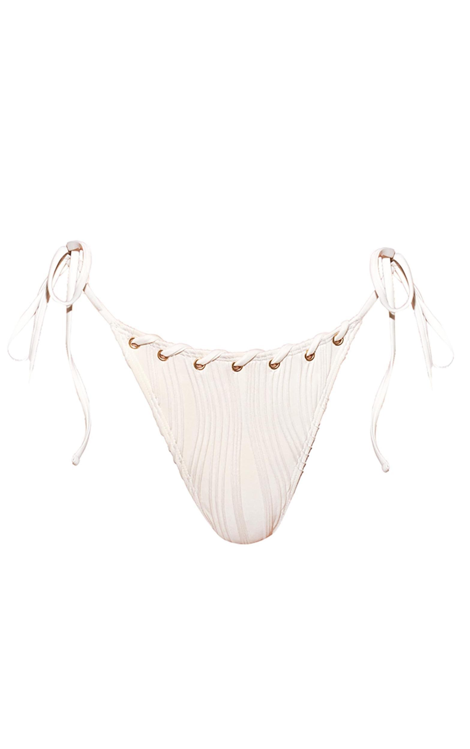 Cream Ribbed Triangle Bikini Top Product Image