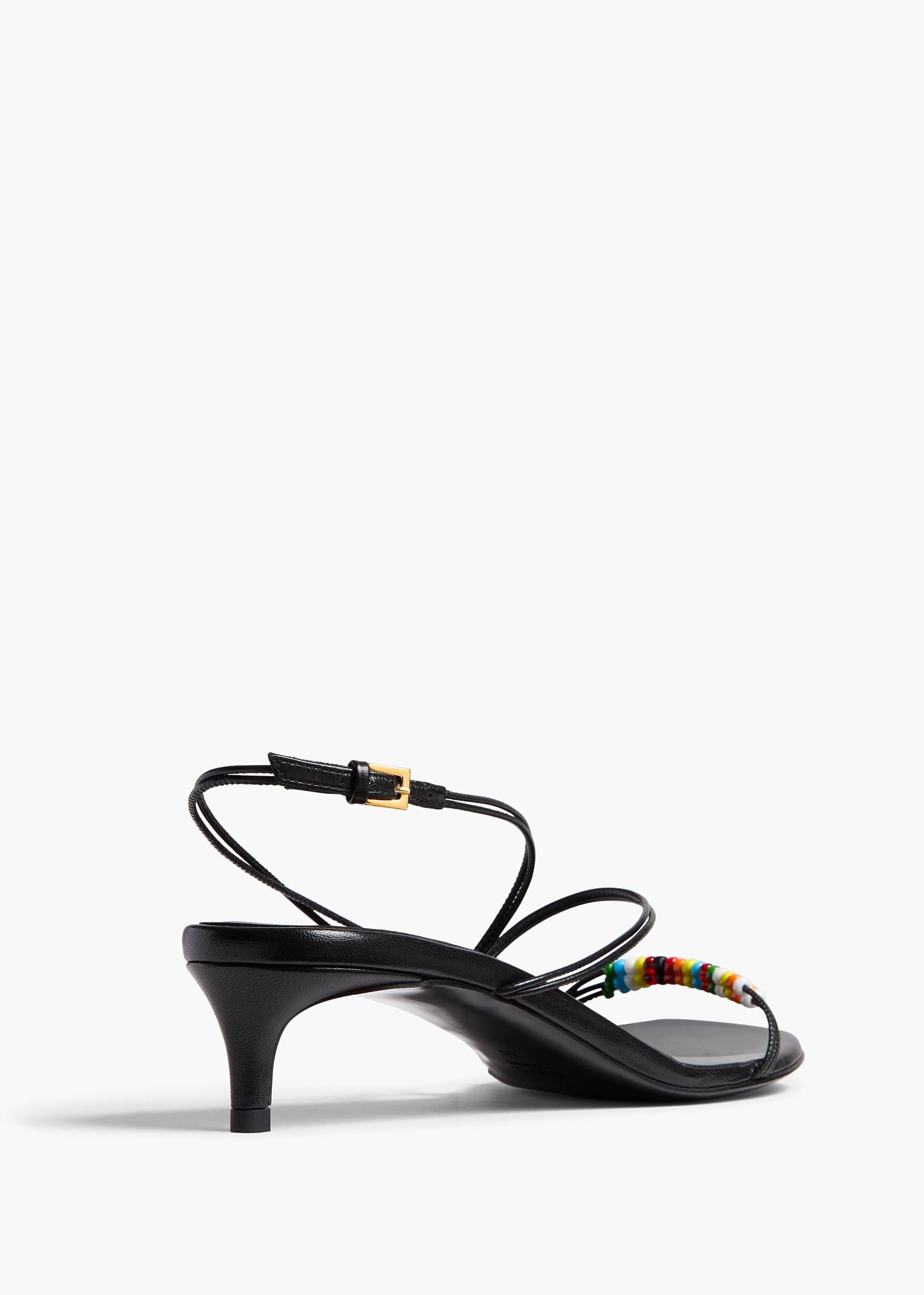 Loop Kitten Heel Sandal with Beads in Black Leather Product Image