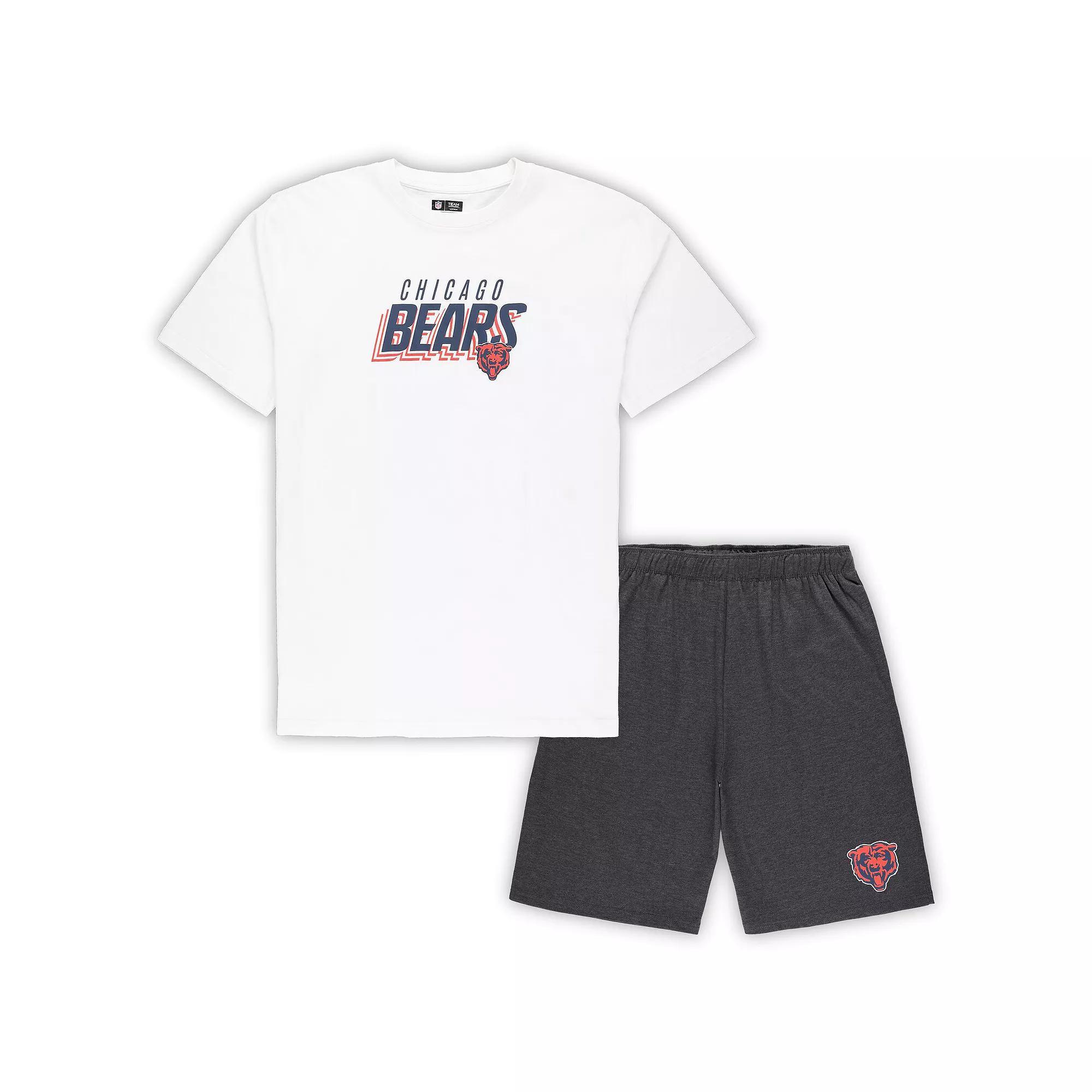 Men's Concepts Sport White/Charcoal Chicago Bears Big & Tall T-Shirt and Shorts Set, Size: 3XB Product Image