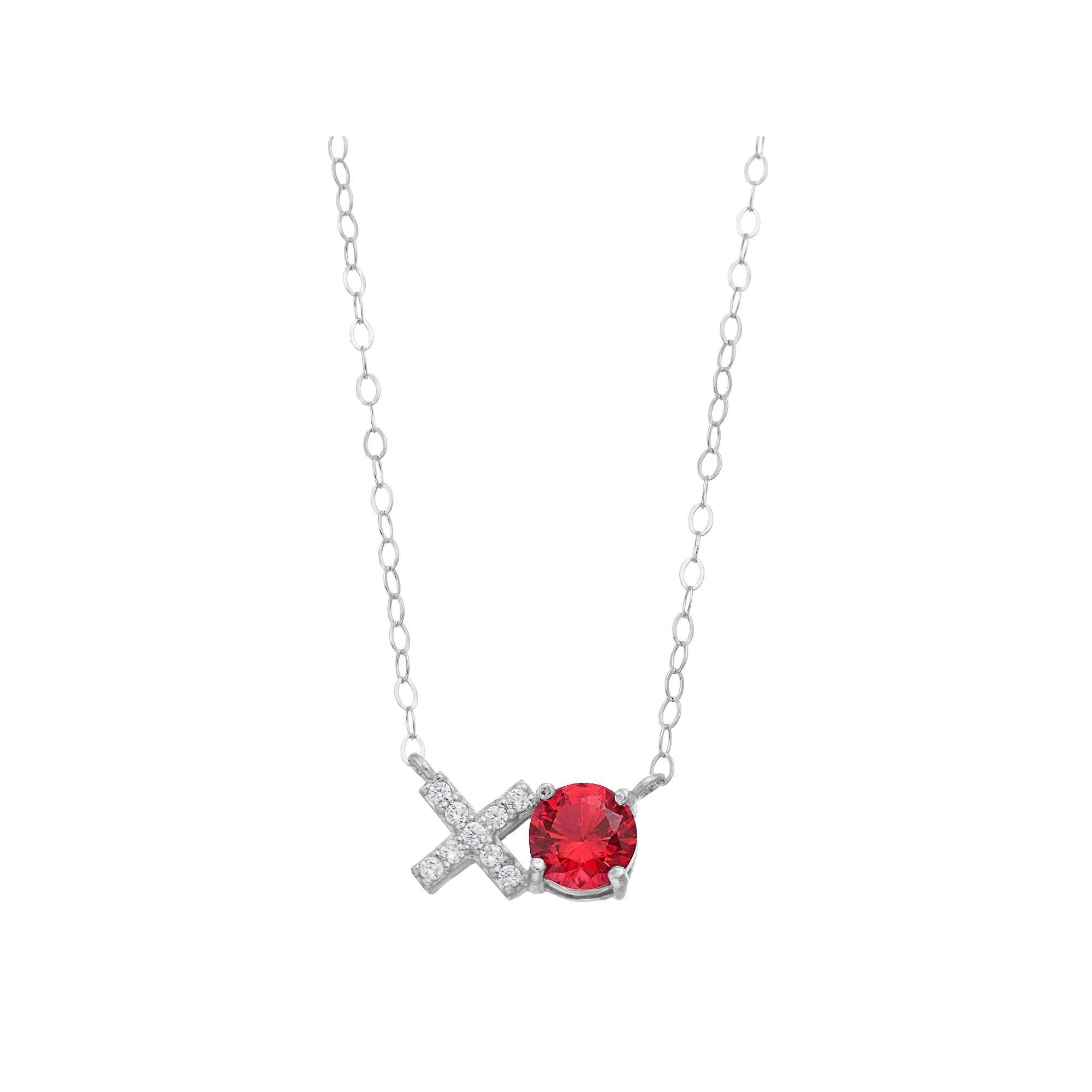 Aleure Precioso Sterling Silver Lab-Created Gemstone & Cubic Zirconia "XO" Necklace, Women's, Size: 16", Sterling Silver Green Product Image