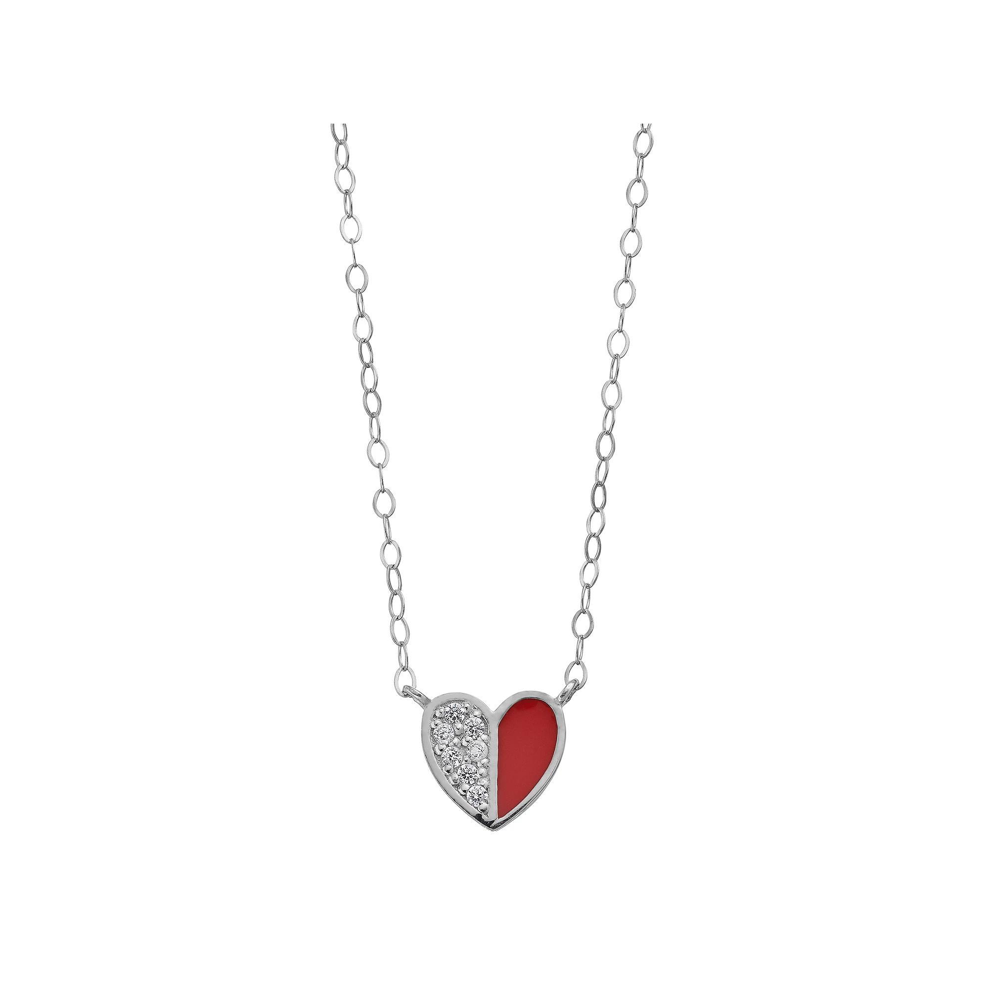 Aleure Precioso Sterling Silver Cubic Zirconia & Enamel Heart Necklace, Women's, Size: 16", Sterling Black Product Image