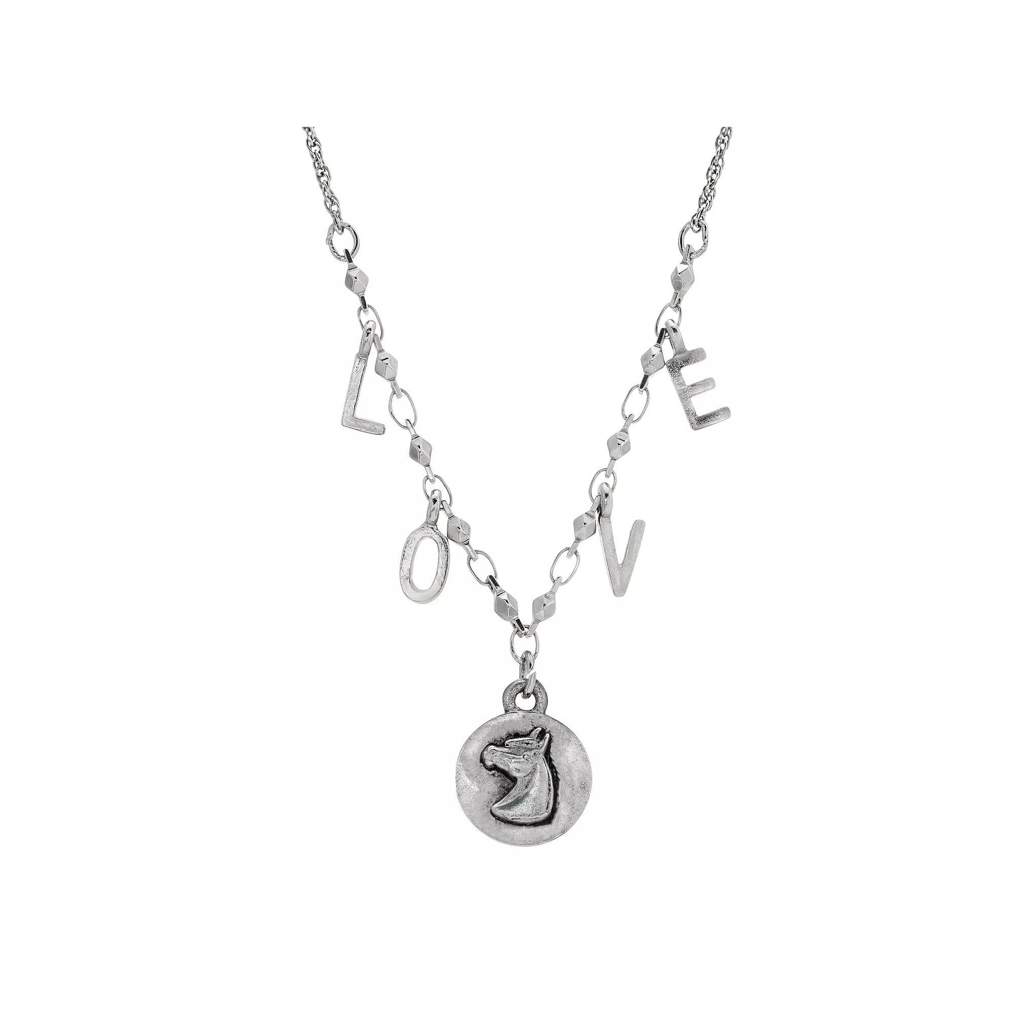 1928 Silver-Tone Horse Love Initials Necklace, Womens, Silver Tone Product Image