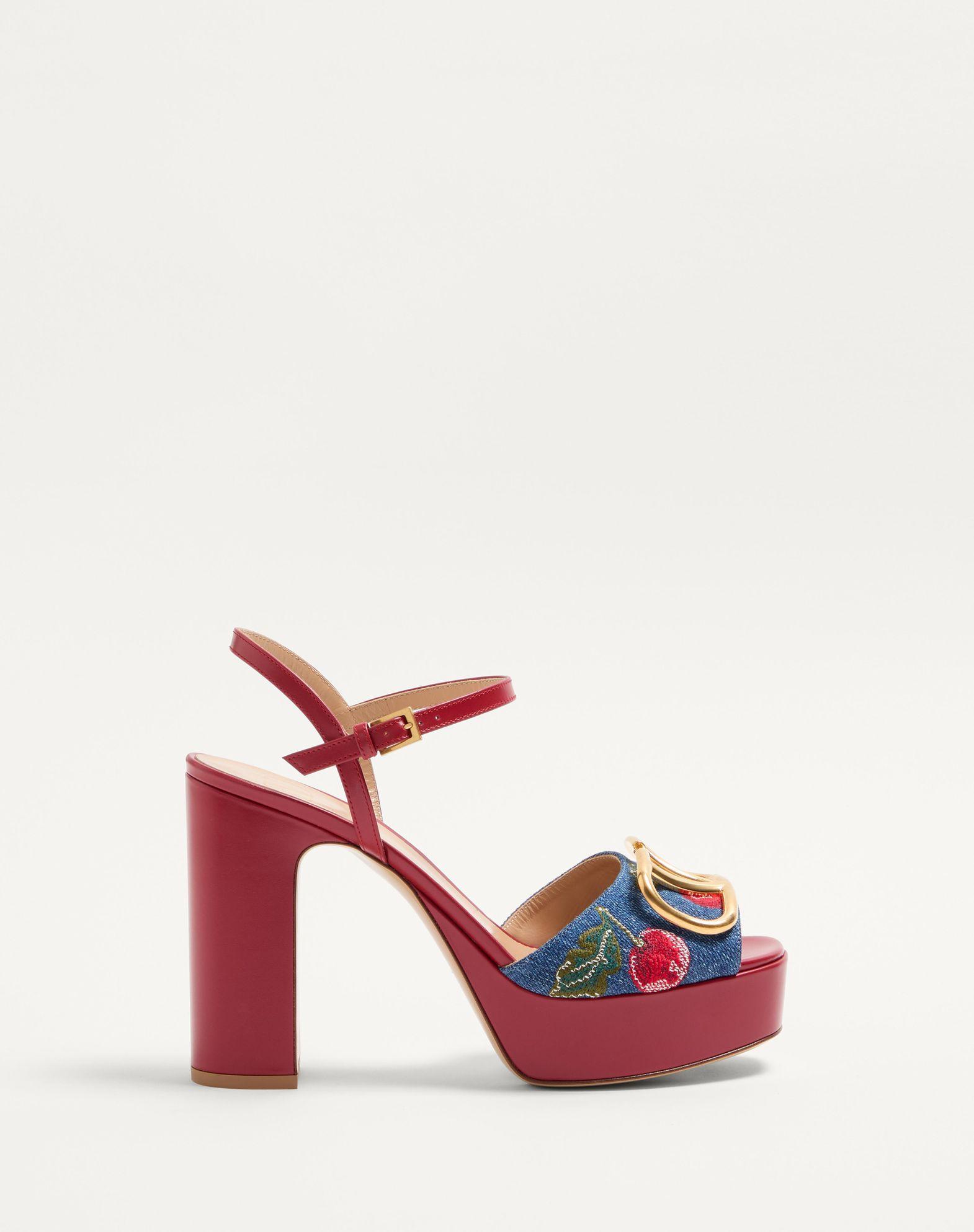 Vlogo Signature Platform Denim Sandal With Cherryfic Embroidery 115Mm Product Image