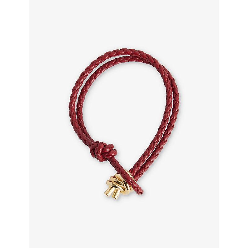 BOTTEGA VENETA Womens Chain-knot 18ct Yellow Gold-plated Sterling-silver Braided Leather Bracelet Rosewood Product Image
