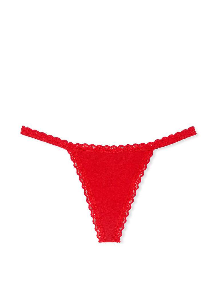 Lace-Trim Cotton V-String Panty Product Image