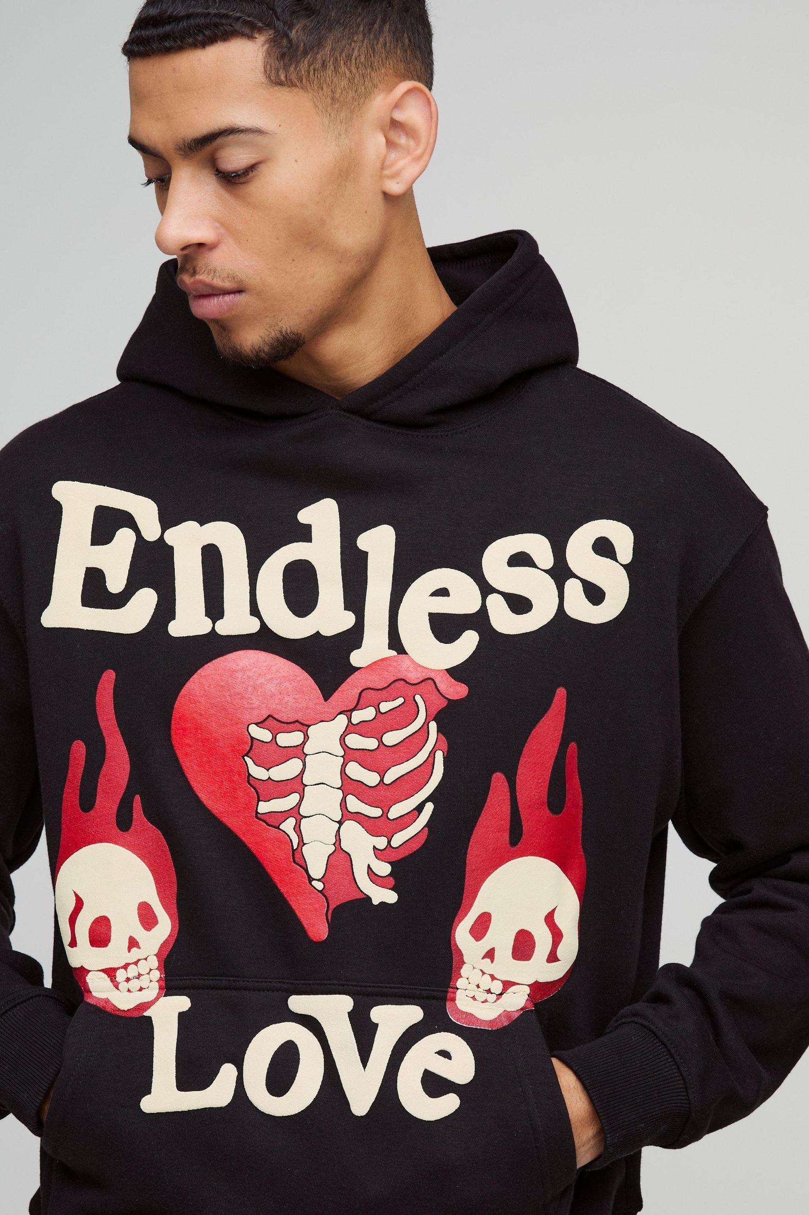 Oversized Boxy Endless Love Puff Print Graphic Hoodie | boohooMAN USA Product Image
