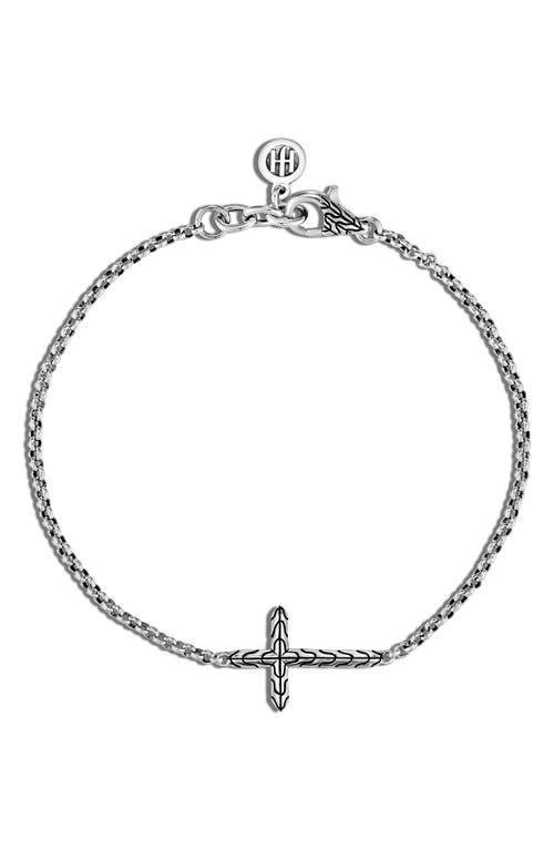 Womens Classic Chain Sterling Silver Carved Cross Bracelet Product Image