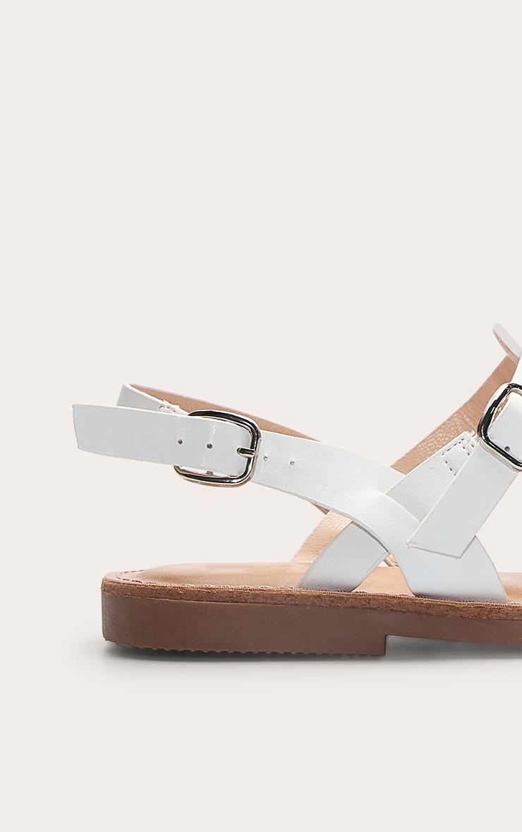 White Faux Leather Gladiator Cage Flat Sandals Product Image