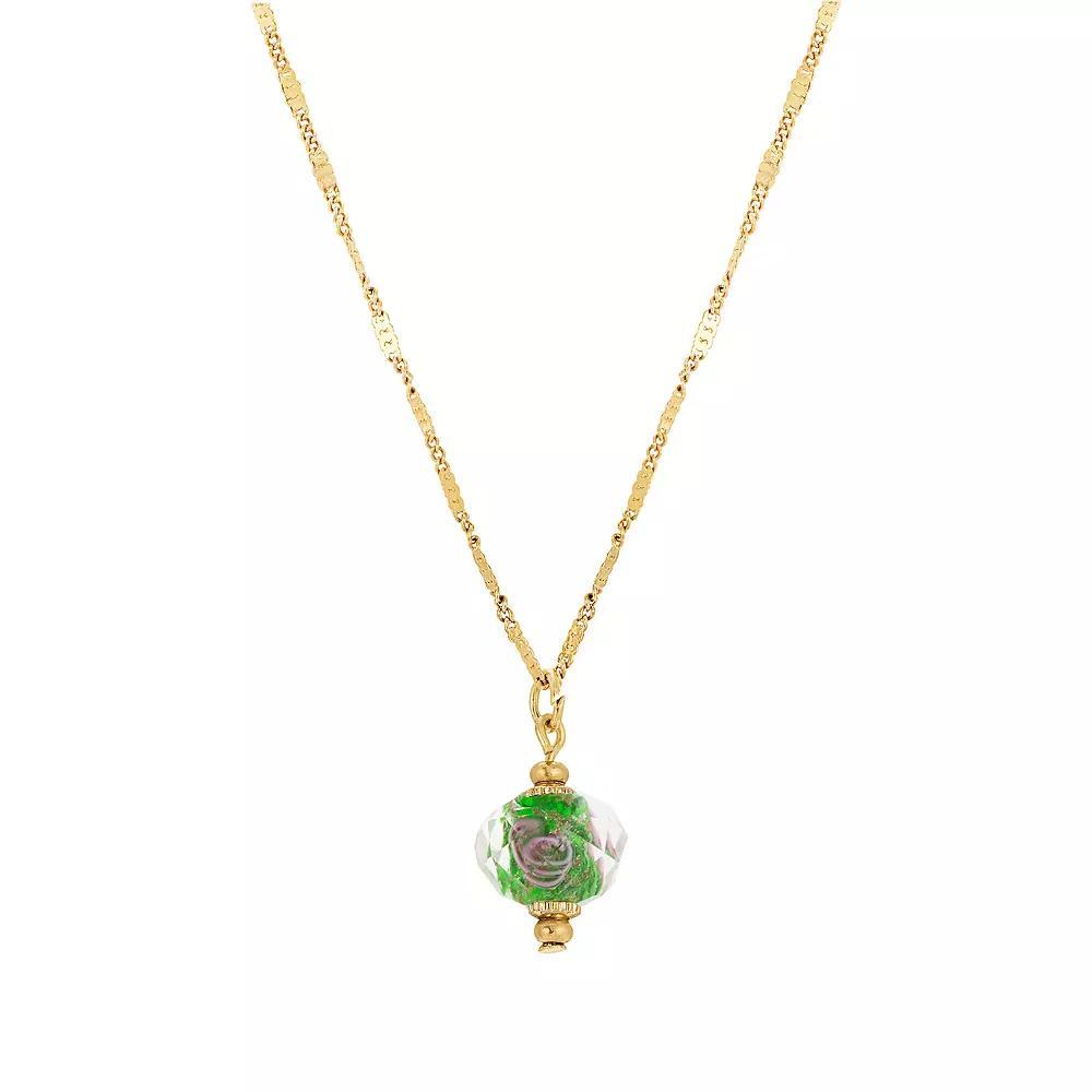 1928 Gold Tone Emerald and Pink Flower Bead Necklace, Womens, Green Product Image