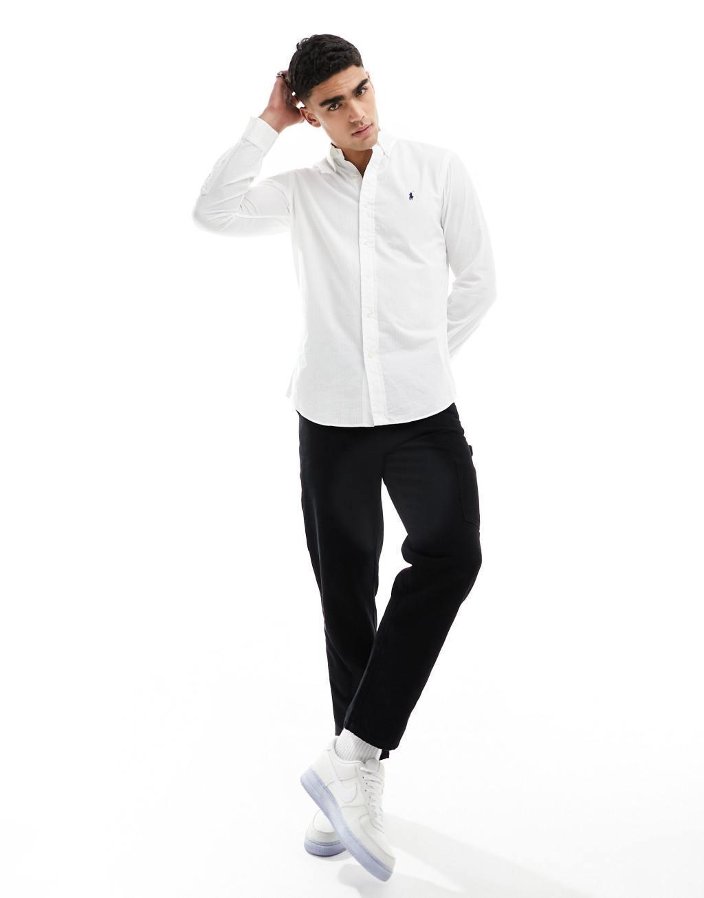 Polo Ralph Lauren icon logo seersucker shirt in white Product Image
