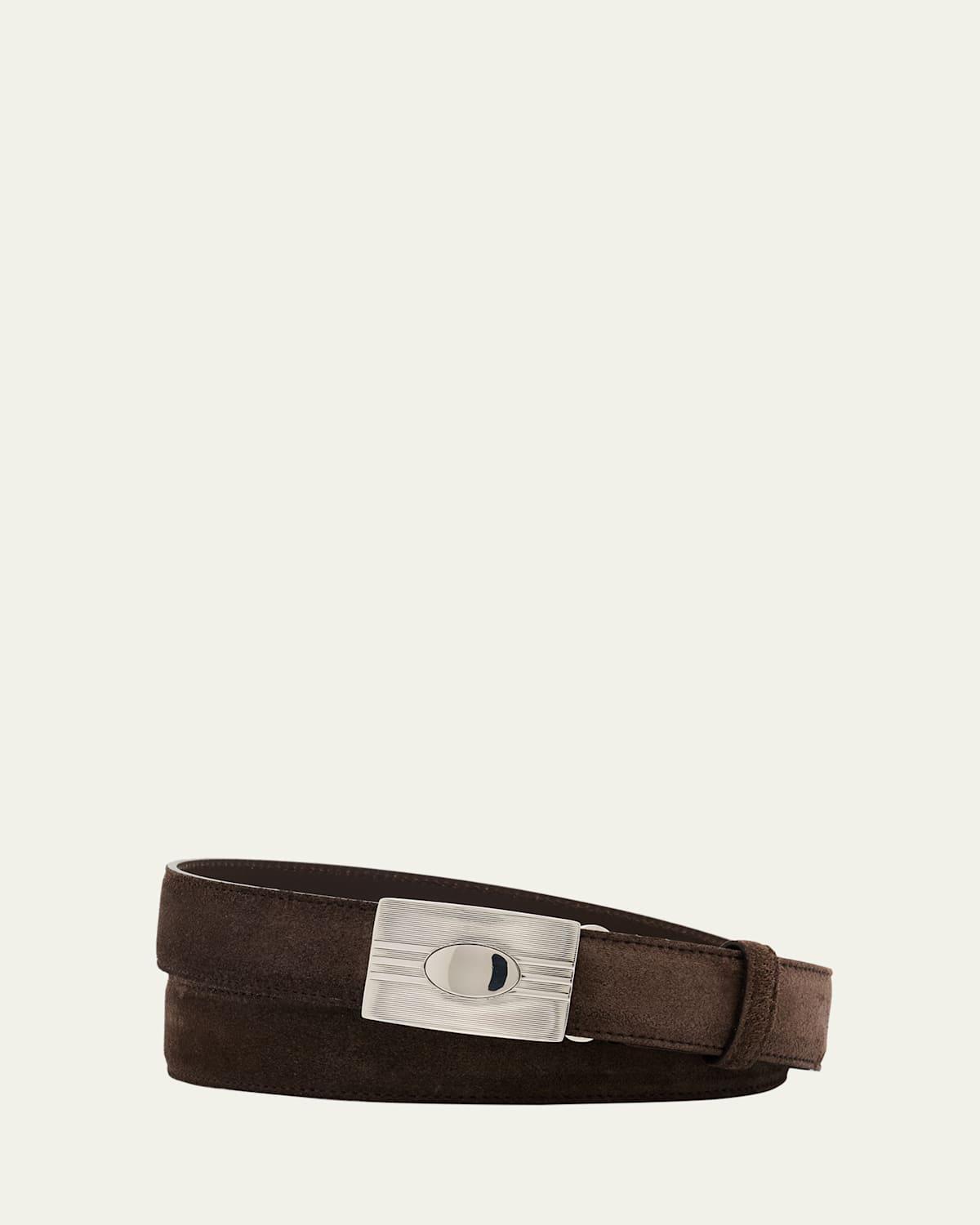Mens Suede Rectangle-Buckle Belt Product Image