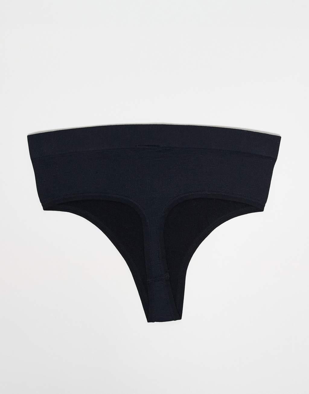 Lindex seamless rib high waist thong 3 pack in black Product Image