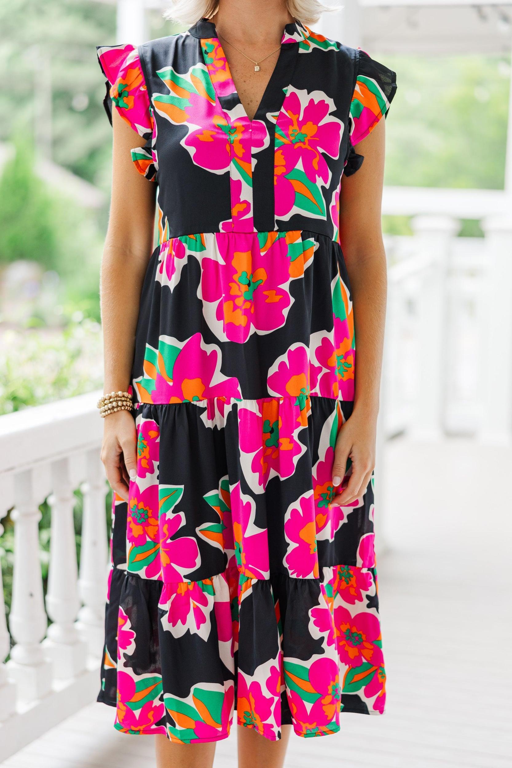 Created Beauty Black Floral Midi Dress Female Product Image