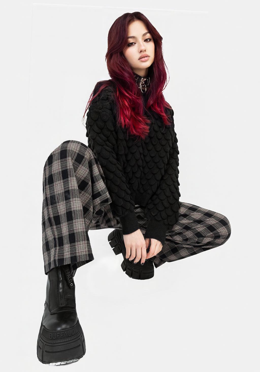 Glenda Wide Leg Check Trousers Product Image