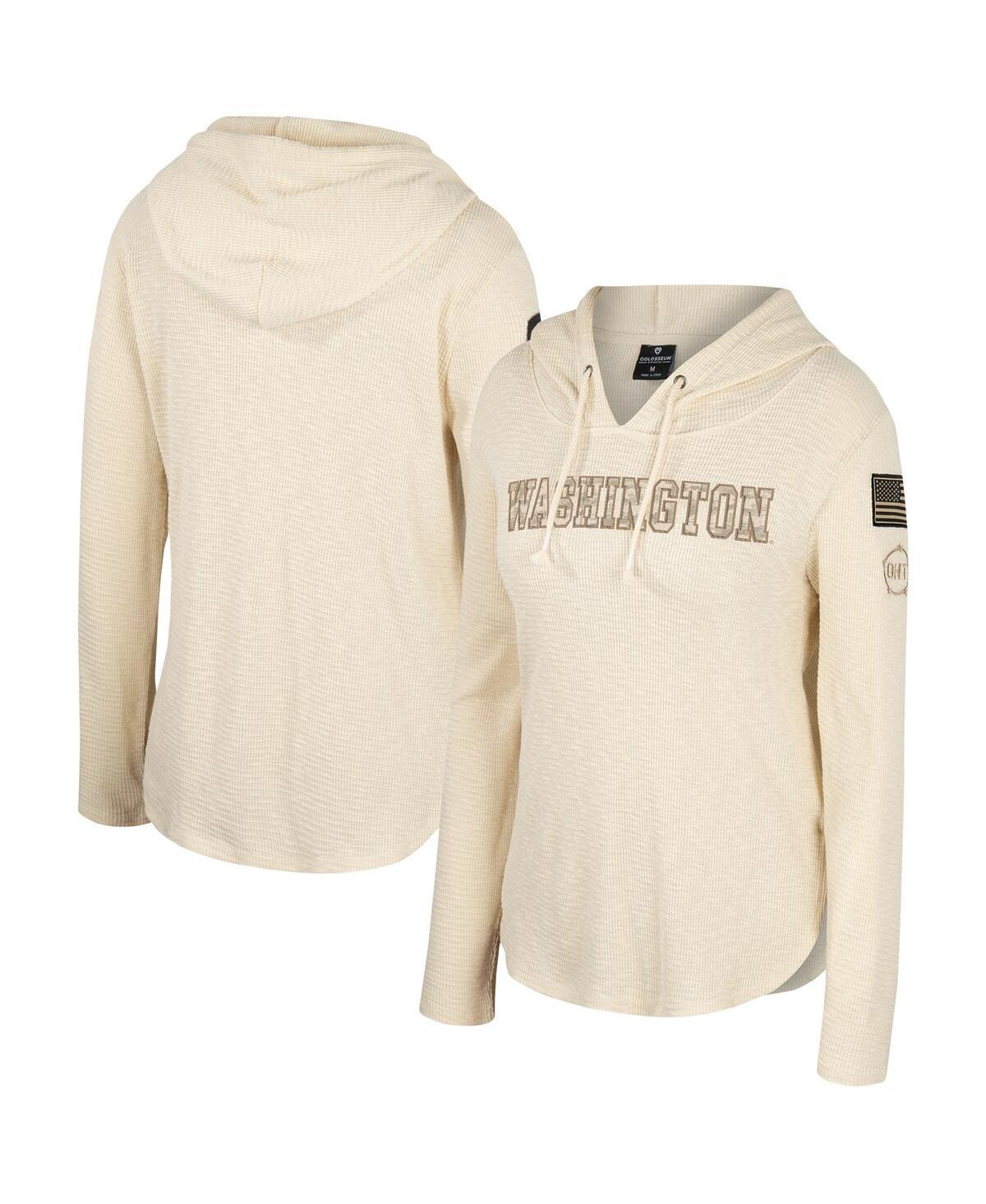 Women's Colosseum Cream Washington Huskies OHT Military Appreciation Casey Raglan Long Sleeve Hoodie T-Shirt, Size: Small, Beige Product Image