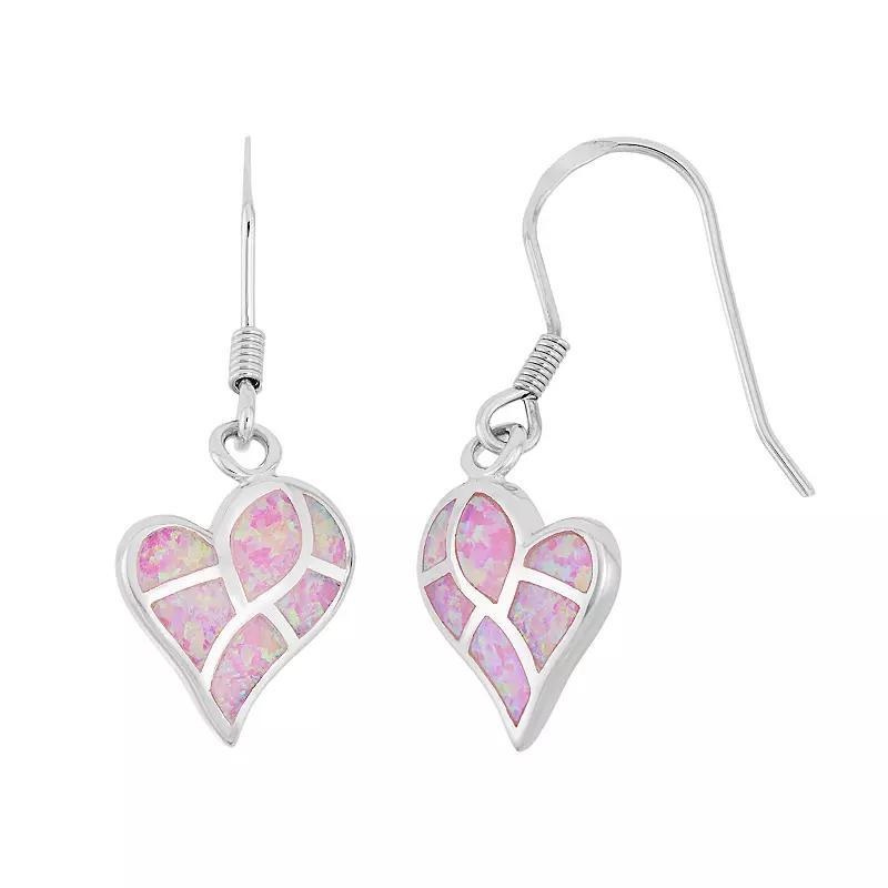 Sterling Silver Lab-Created Pink Opal Heart Drop Earrings, Women's Product Image