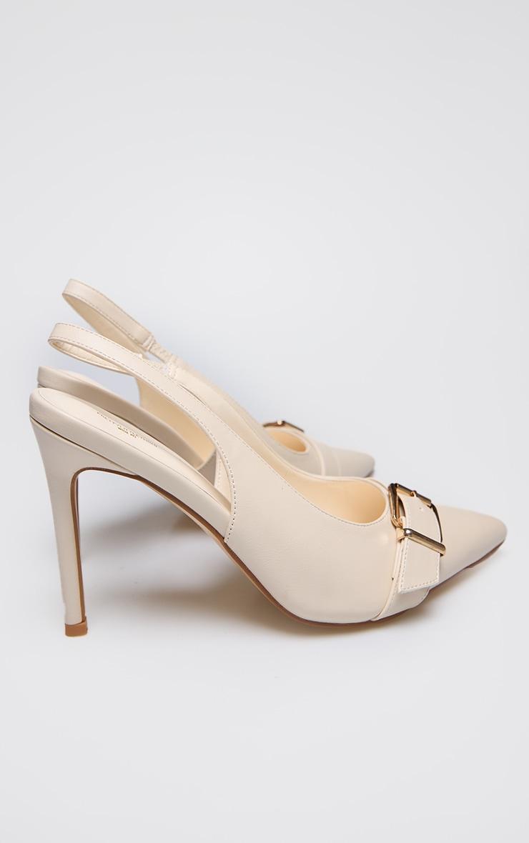 Cream PU Wide Fit Buckle Detail Stiletto High Heel Sling Back Court Heels Product Image