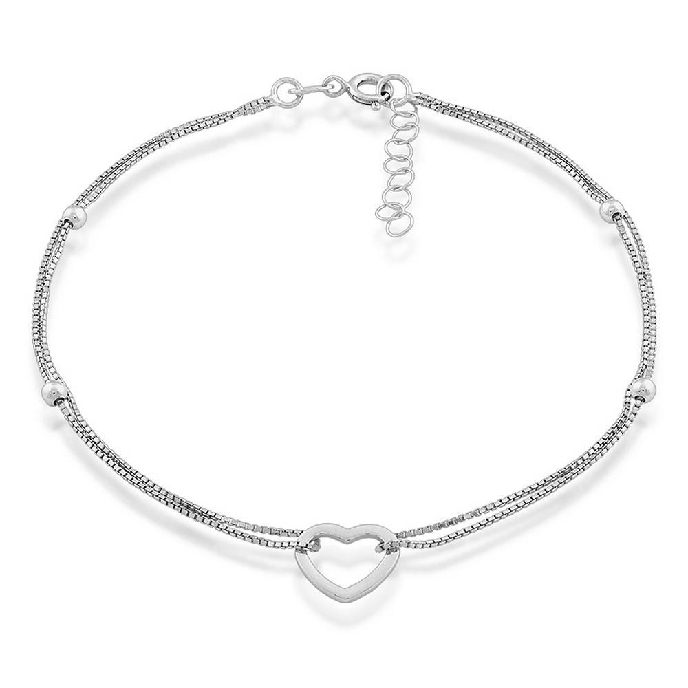 Argento Bella Sterling Silver Double Strand Heart Anklet, Womens Gold Tone Product Image