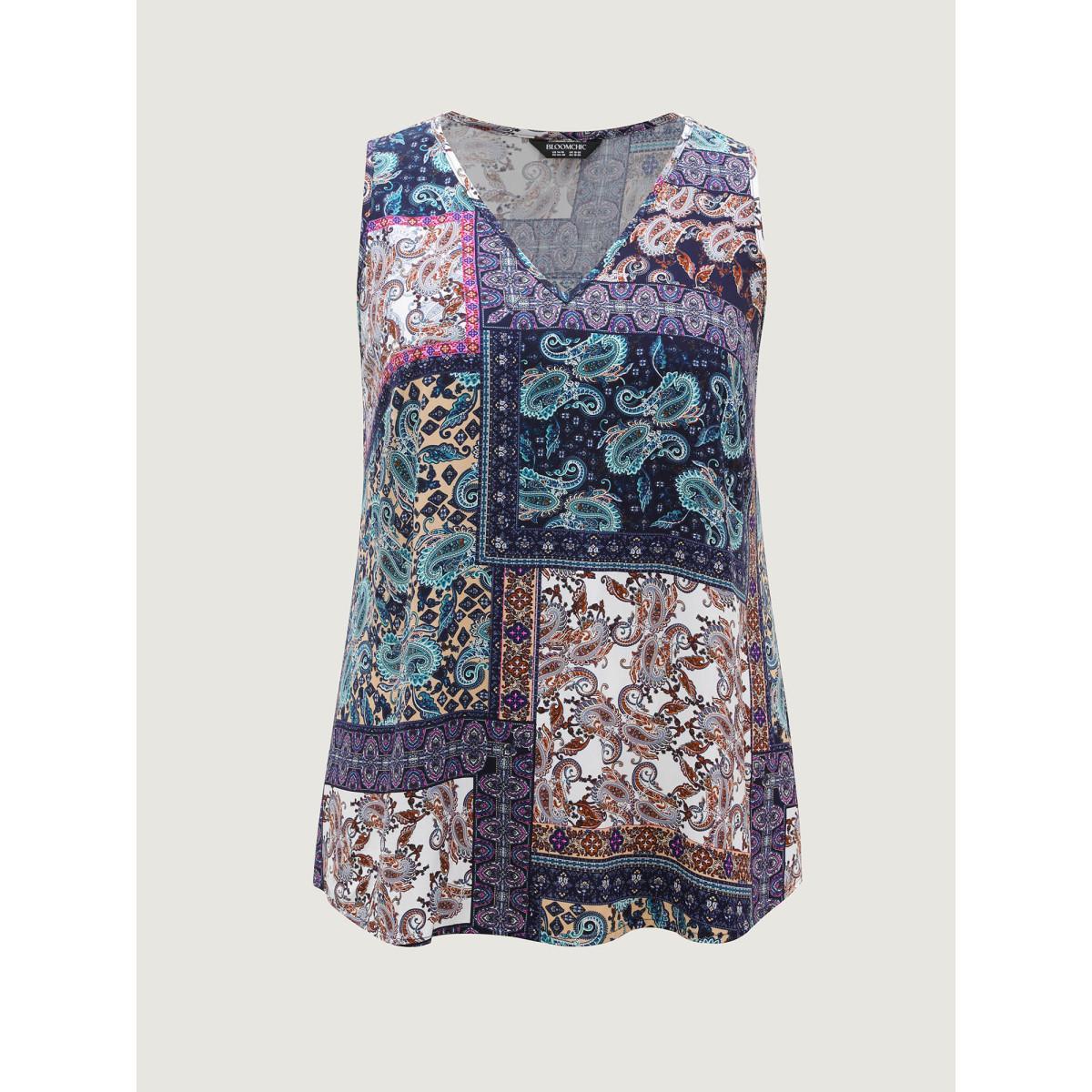 Plus Size Rayon Floral Contrast Collage Tank Top Women Multicolor V-neck Vacation Tank Tops Camis BloomChic 28/5X Product Image