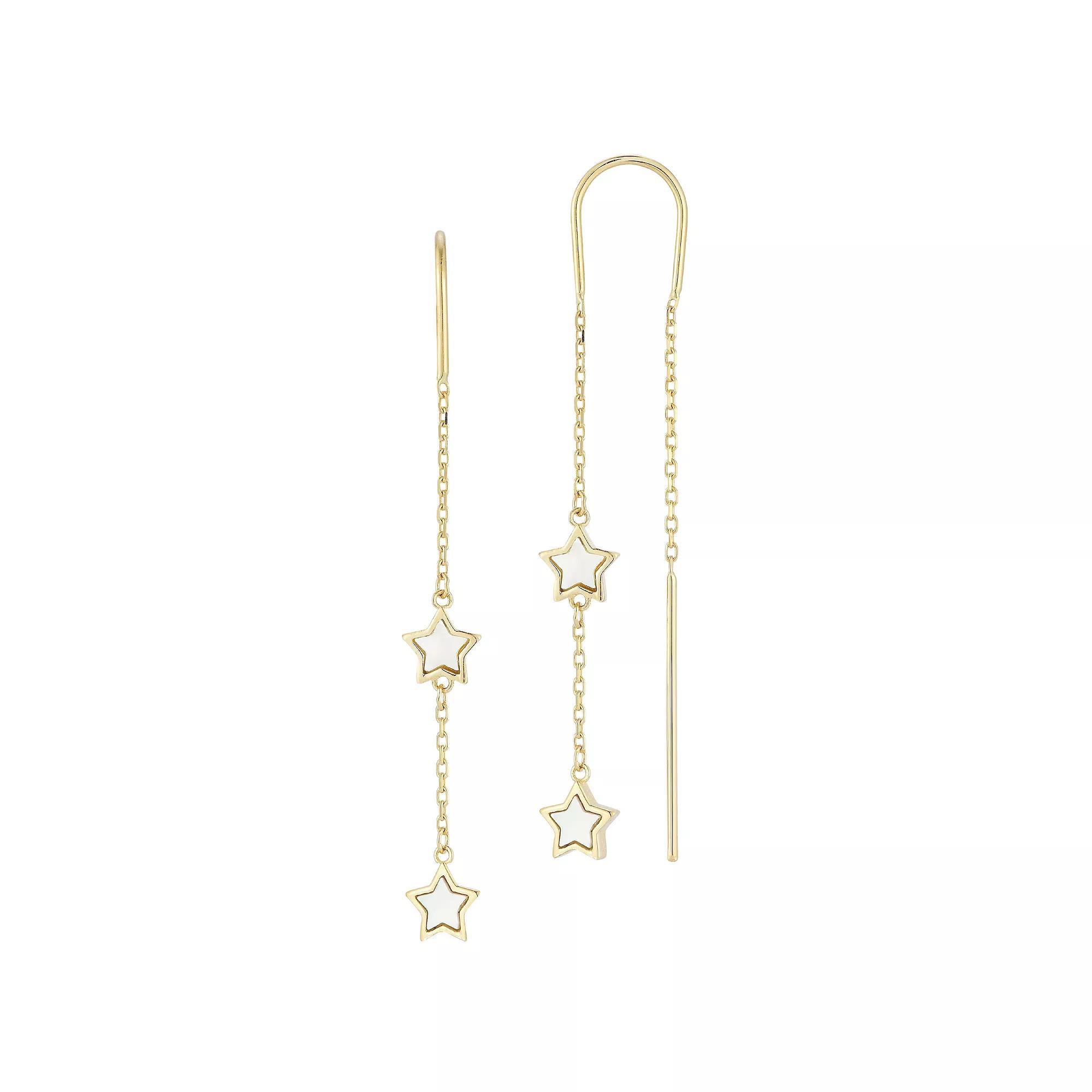 LUMINOR GOLD 14k Gold Mother of Pearl Clover Threader Earrings, Women's Product Image
