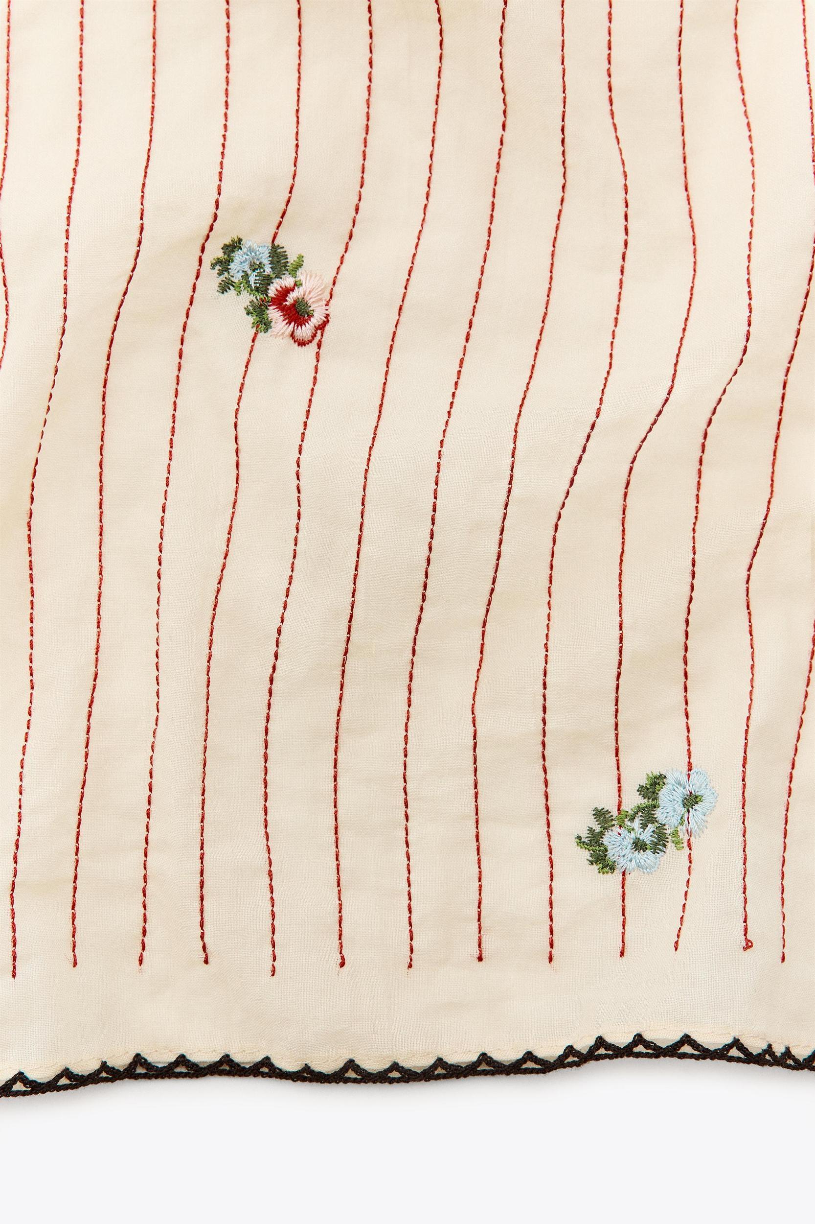 STRIPED SCARF WITH EMBROIDERED FLOWERS Product Image