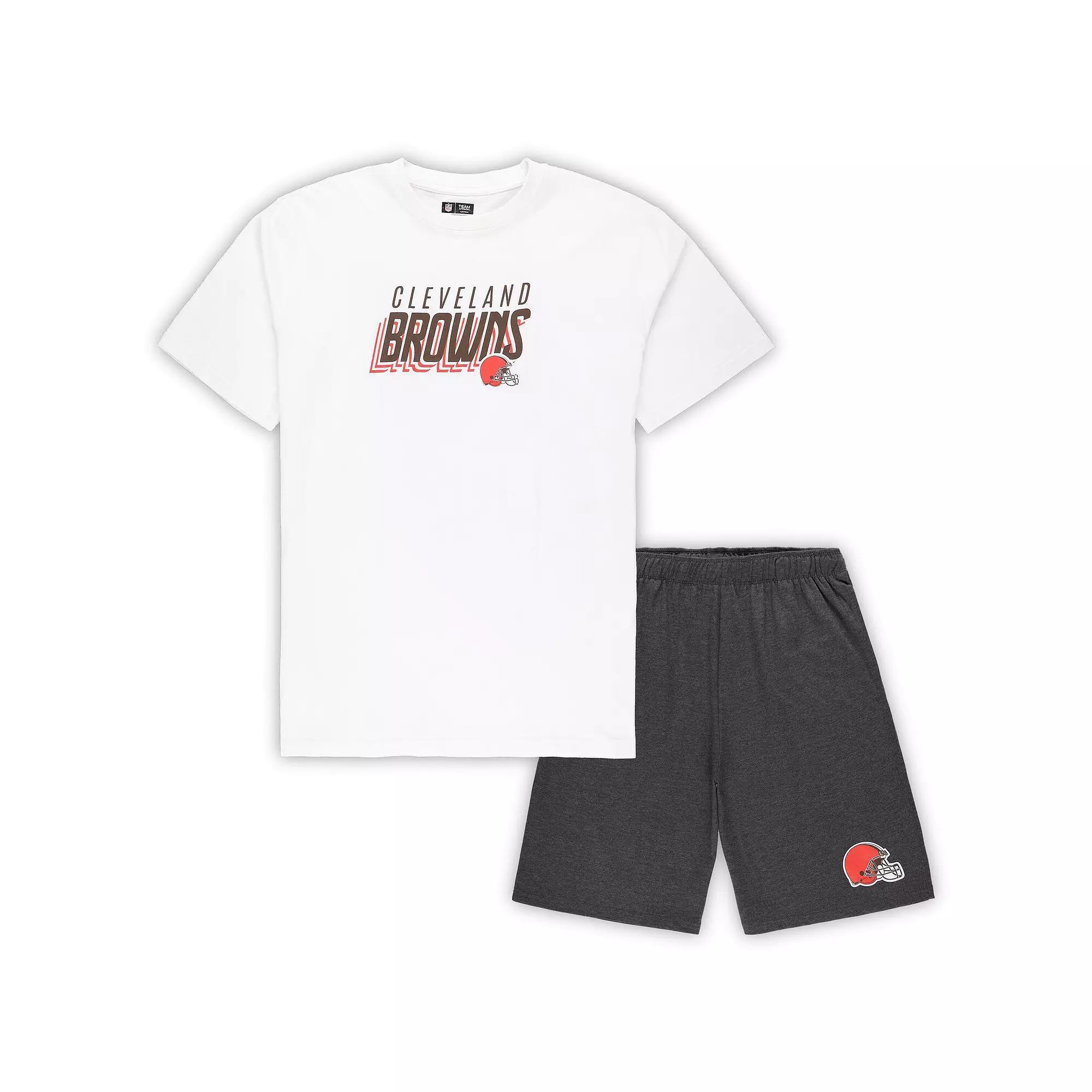 Men's Concepts Sport White/Charcoal Cleveland Browns Big & Tall T-Shirt and Shorts Set, Size: 4XLT Product Image