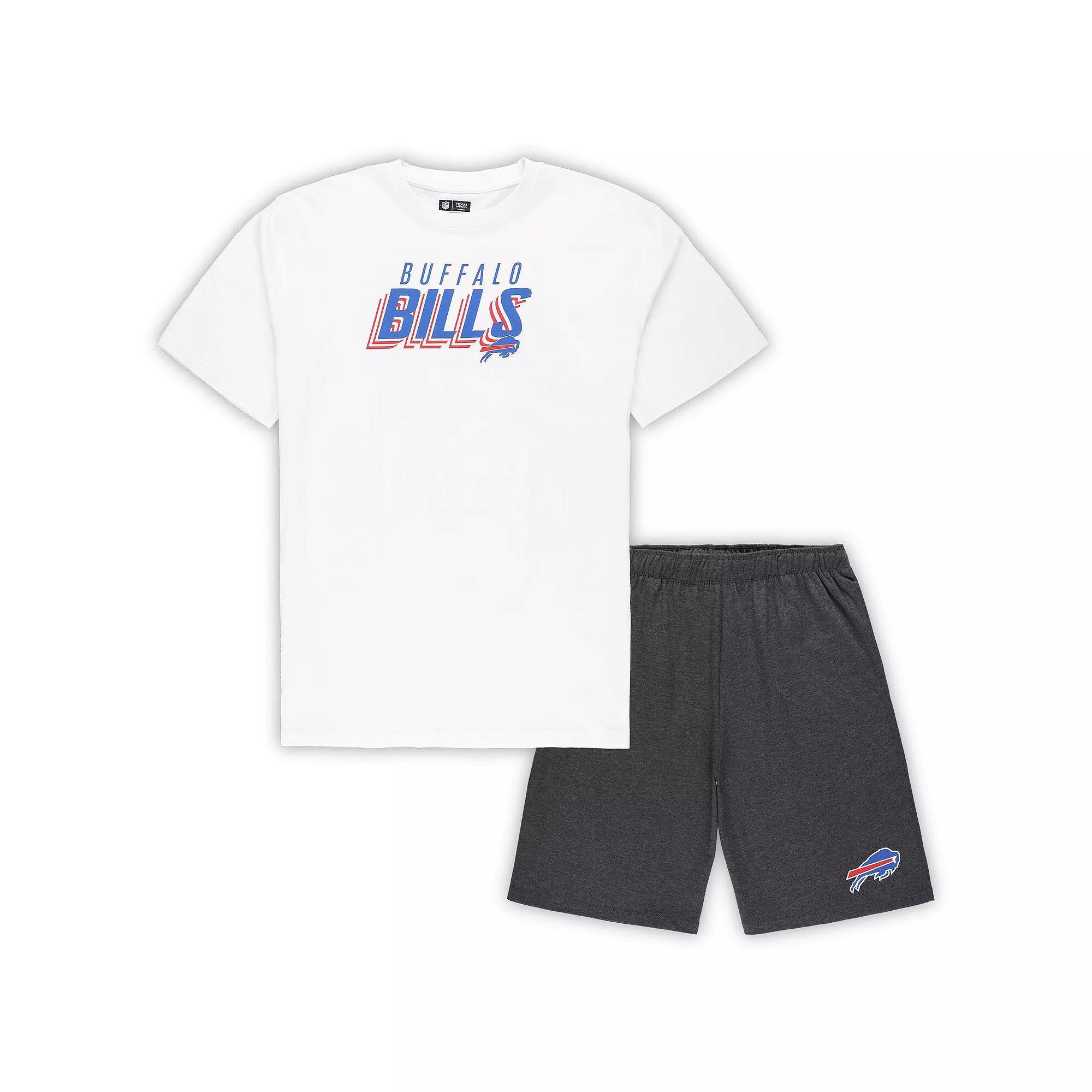 Men's Concepts Sport White/Charcoal Buffalo Bills Big & Tall T-Shirt and Shorts Set, Size: 5XB Product Image