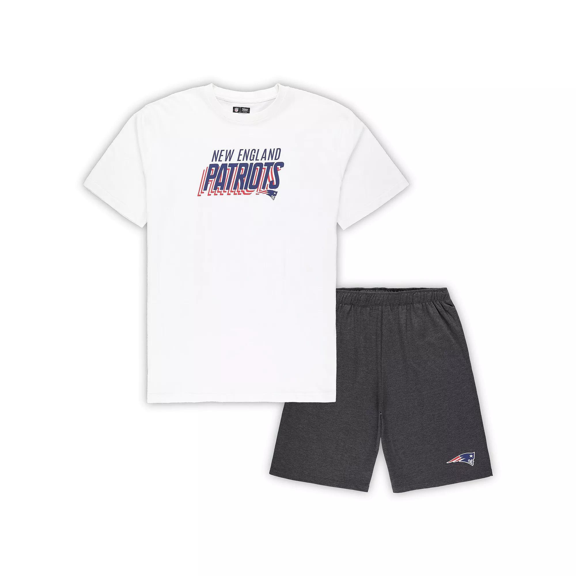 Men's Concepts Sport White/Charcoal New England Patriots Big & Tall T-Shirt and Shorts Set, Size: 6XB Product Image