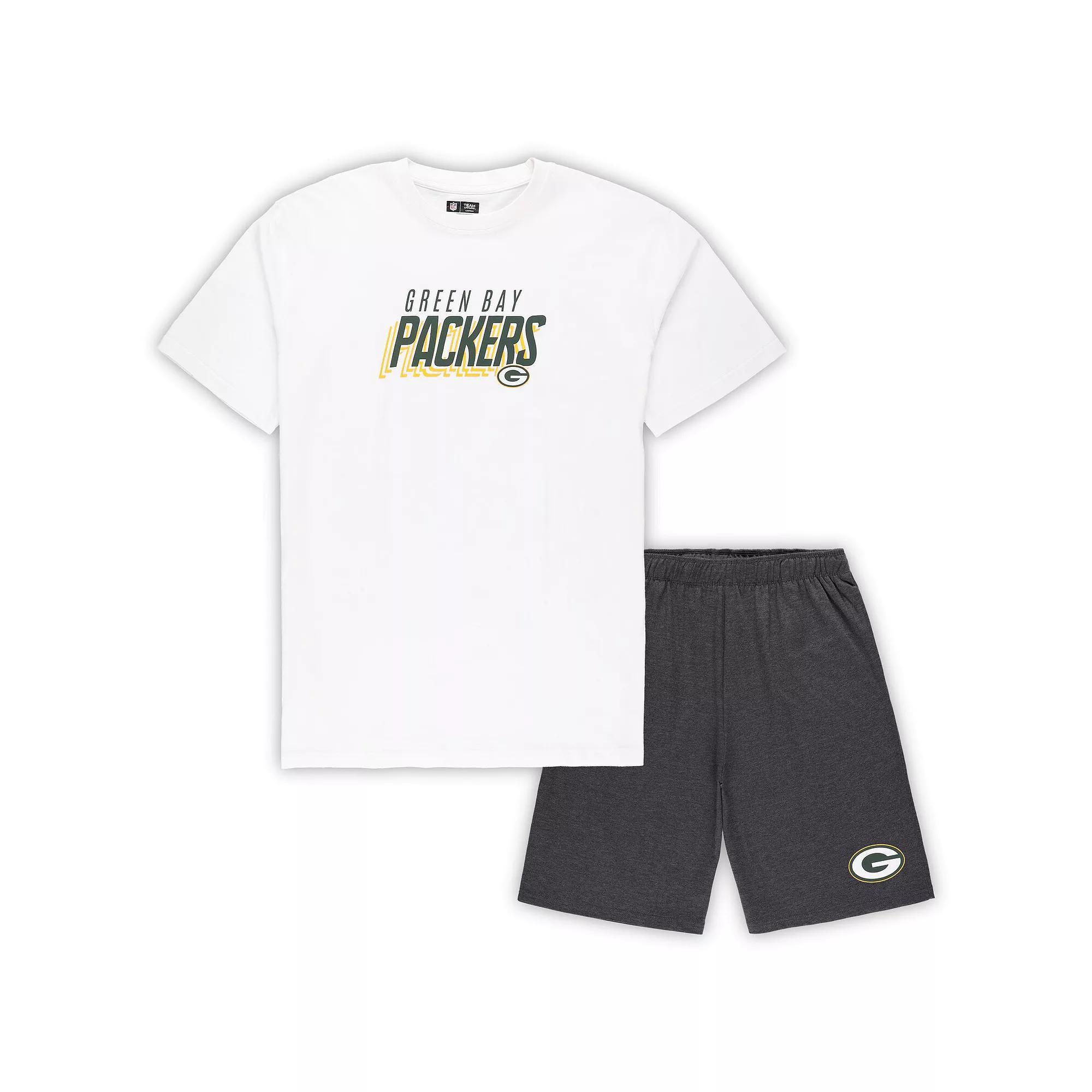 Men's Concepts Sport White/Charcoal Green Bay Packers Big & Tall T-Shirt and Shorts Set, Size: 5XB Product Image